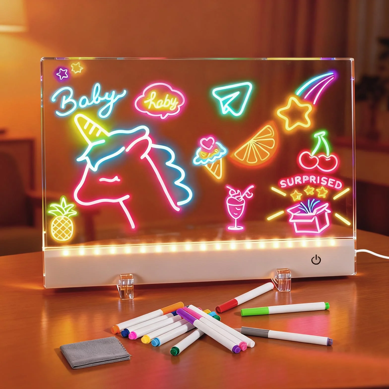 Tablet śWietlny do Rysowania, Tablica śWietlna LED 30 x 20 cm, Akrylowa Tablica Kreślarska z 12 Kolorami Pisaków, Tablet do Pisania Kreatywny Rrezent dla Dzieci