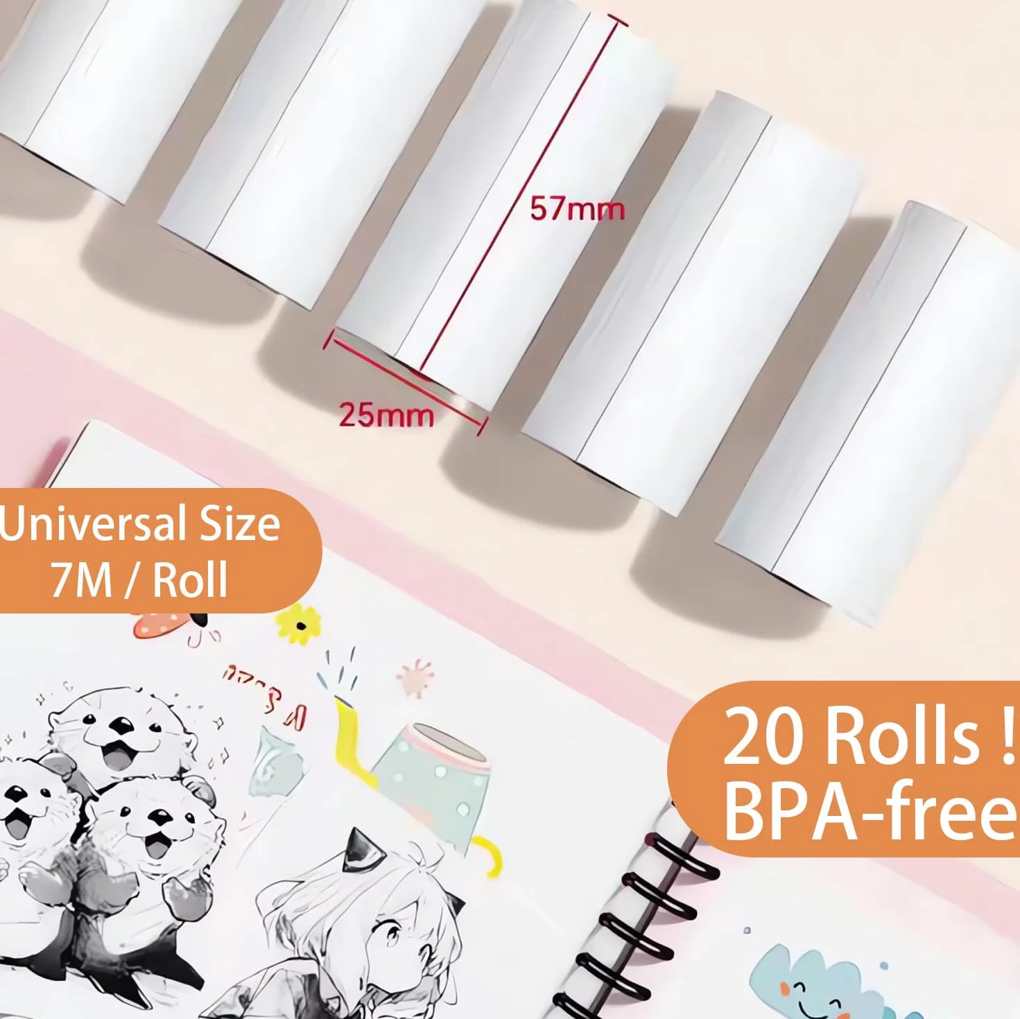 20 Pcs Kids Camera Paper(5.7X2.5cm(7m)) Print Paper Roll丨Thermal Printer Rolls, Suitable for Kids Camera Instant Print.