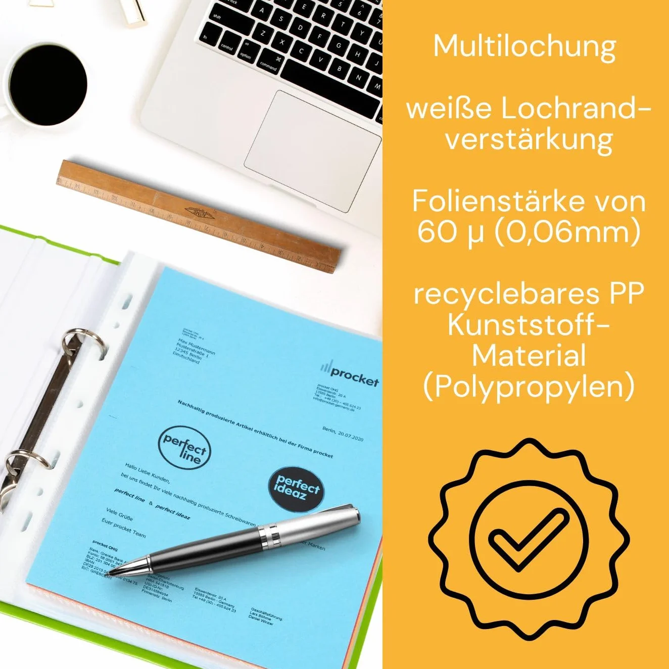 perfect line 100 Koszulki na Dokumenty DIN-A5, Przezroczyste Koszulki Foliowe, Foliowe Koszulki A5 Groszkowane, Koszulki do Segregatora, Transparentne, bezkwasowe, chroniące dokumenty