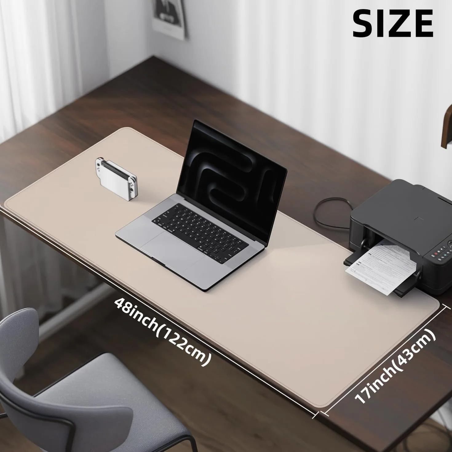 Skórzana podkładka do myszy Biurko Antypoślizgowa Desk Pad Laptop Mouse Pad Mat Wodoodporna podkładka do Pisania do Biuro i Domu (Beżowy, 120x43cm)