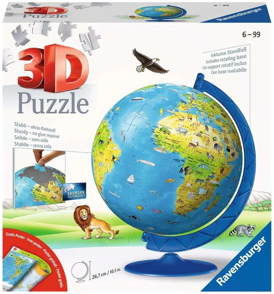 Kinderglobus in deutscher Sprache. Puzzleball 180 Teile: Erlebe Puzzeln in der 3. Dimension