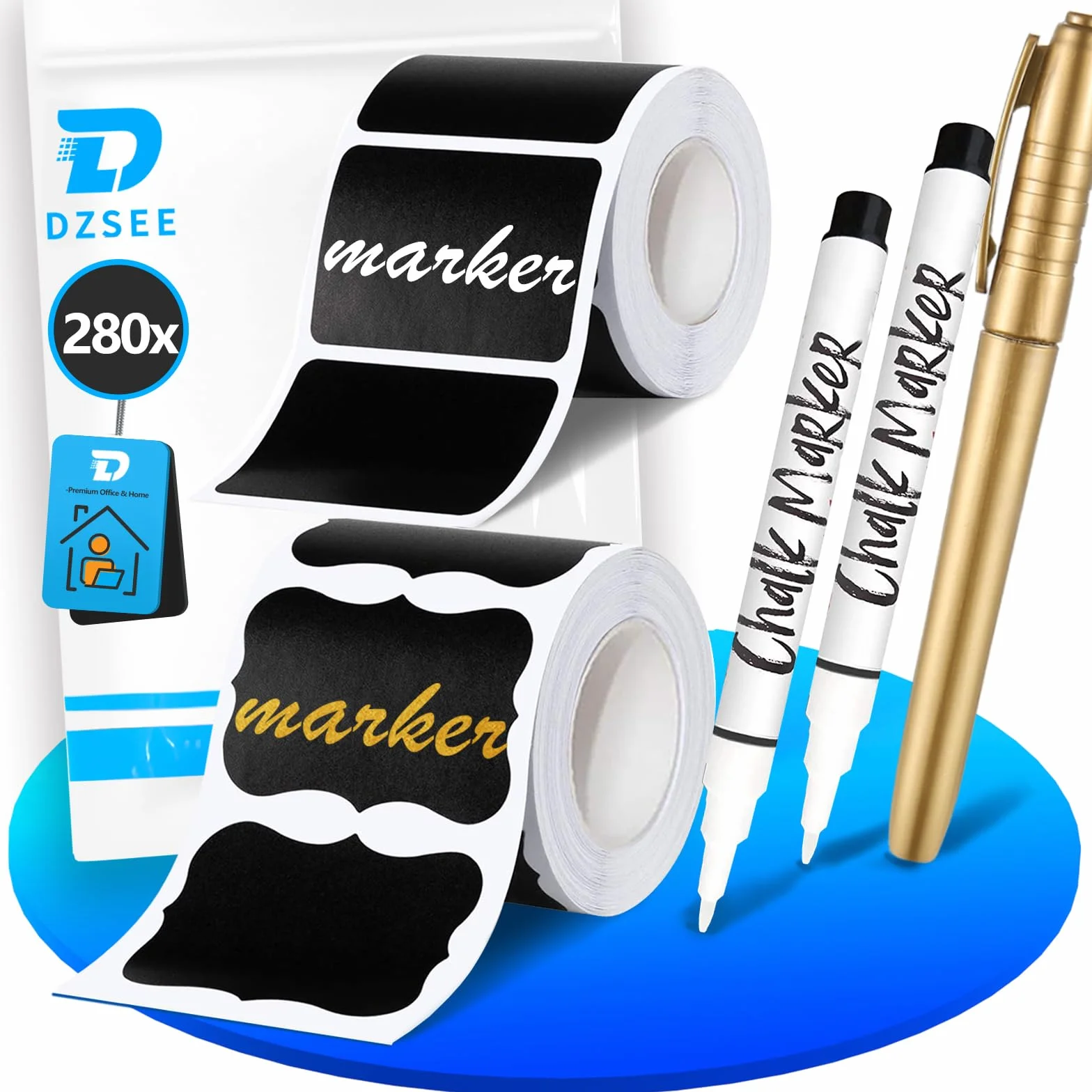 Naklejki na Tablicę Kredową, DZSEE® Wodoodporne Etykiety Samoprzylepne, Usuwalne, Uniwersalne Naklejki Na Słoiki, Słoiki z Przyprawami Kuchennymi, Dżemy, Butelki, do Organizacji| A-280+2 pióra
