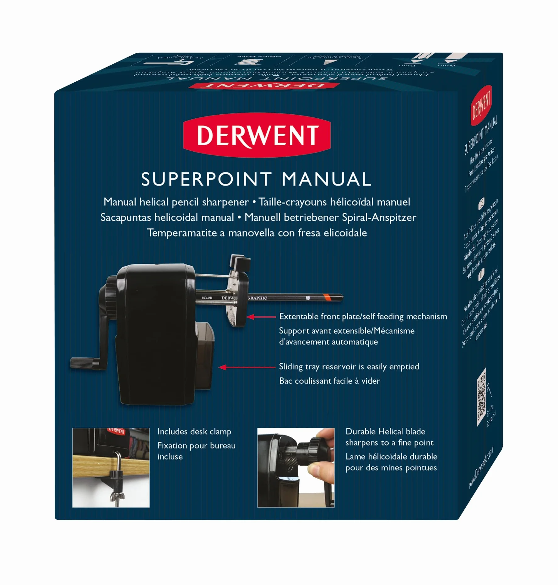 Derwent Temperówka na Korbkę Super Point z Pojemnikiem na Odpadki i Zaciskiem na Biurko