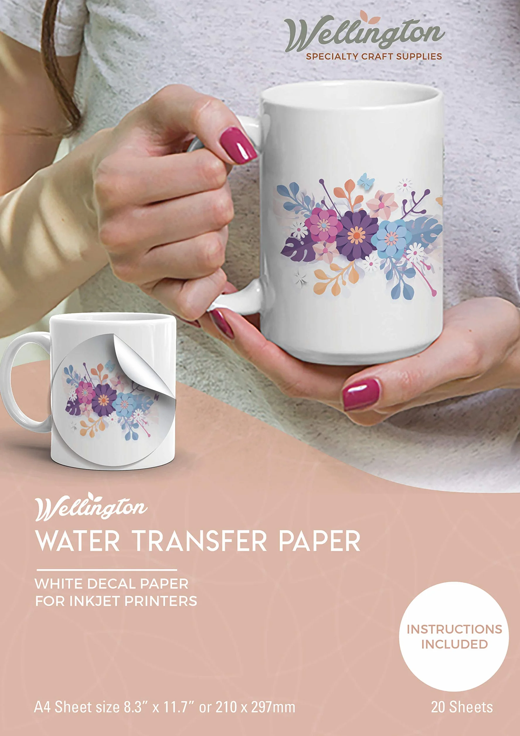 Wellington Waterslide papier transferowy do drukarek atramentowych, biały, format A4, 20 arkuszy papieru transferowego