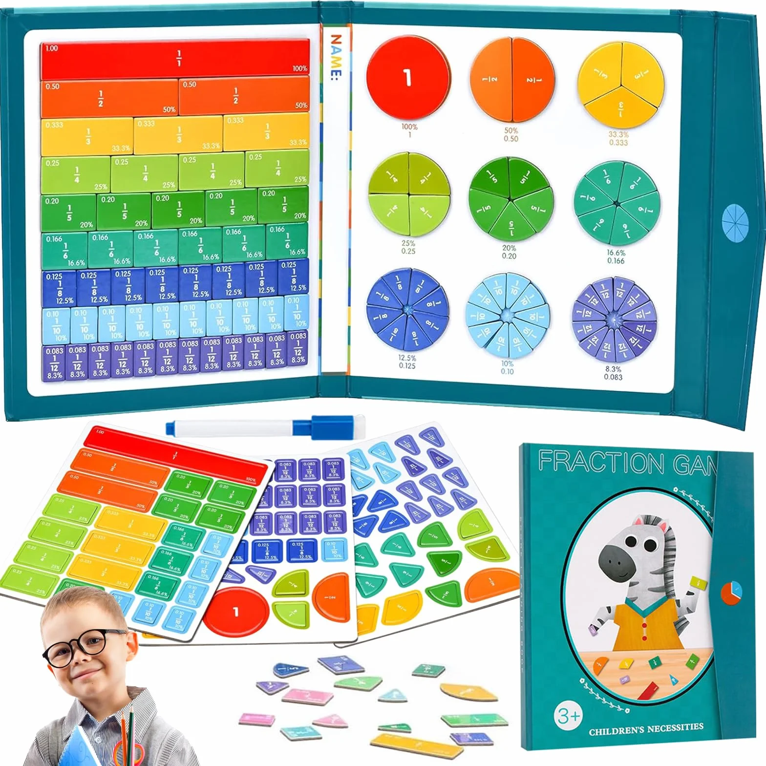 Magnetyczna książka z układanką ułamkową Montessori dla dzieci