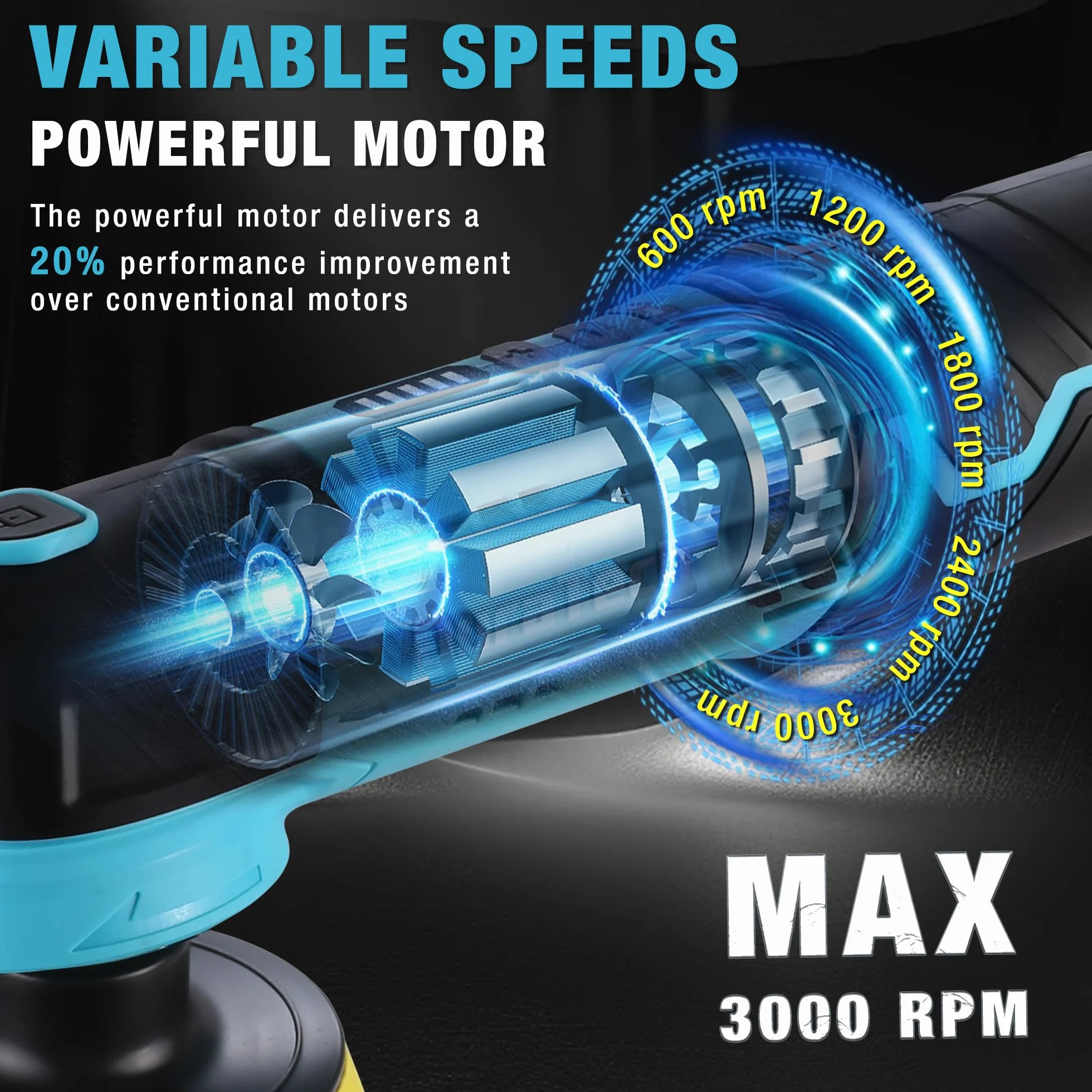 DURATECH Akumulatorowa Polerka 12V, Mini Polerka Samochodowa 3000 RPM z Akumulatorem 2,0 Ah, Polerka Akumulatorowa 50 mm + 80 mm Tarcza Polerska z Akcesoriami i Torbą do Przechowywania do Samochodu