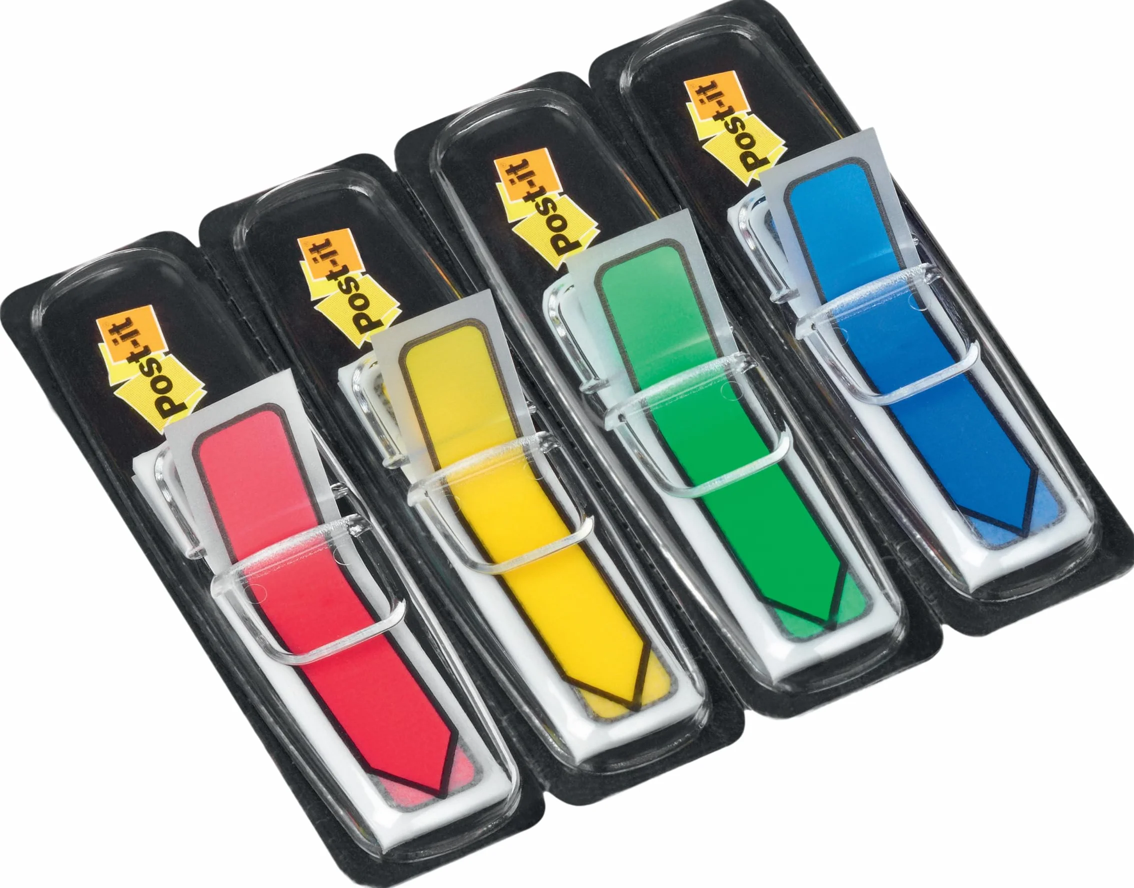 Post-it 684ARR3 strzałki indeksujące, 4 x 24 taśmy samoprzylepne w dozowniku, 11,9 x 43,2 mm, czerwone, żółte, zielone, niebieskie