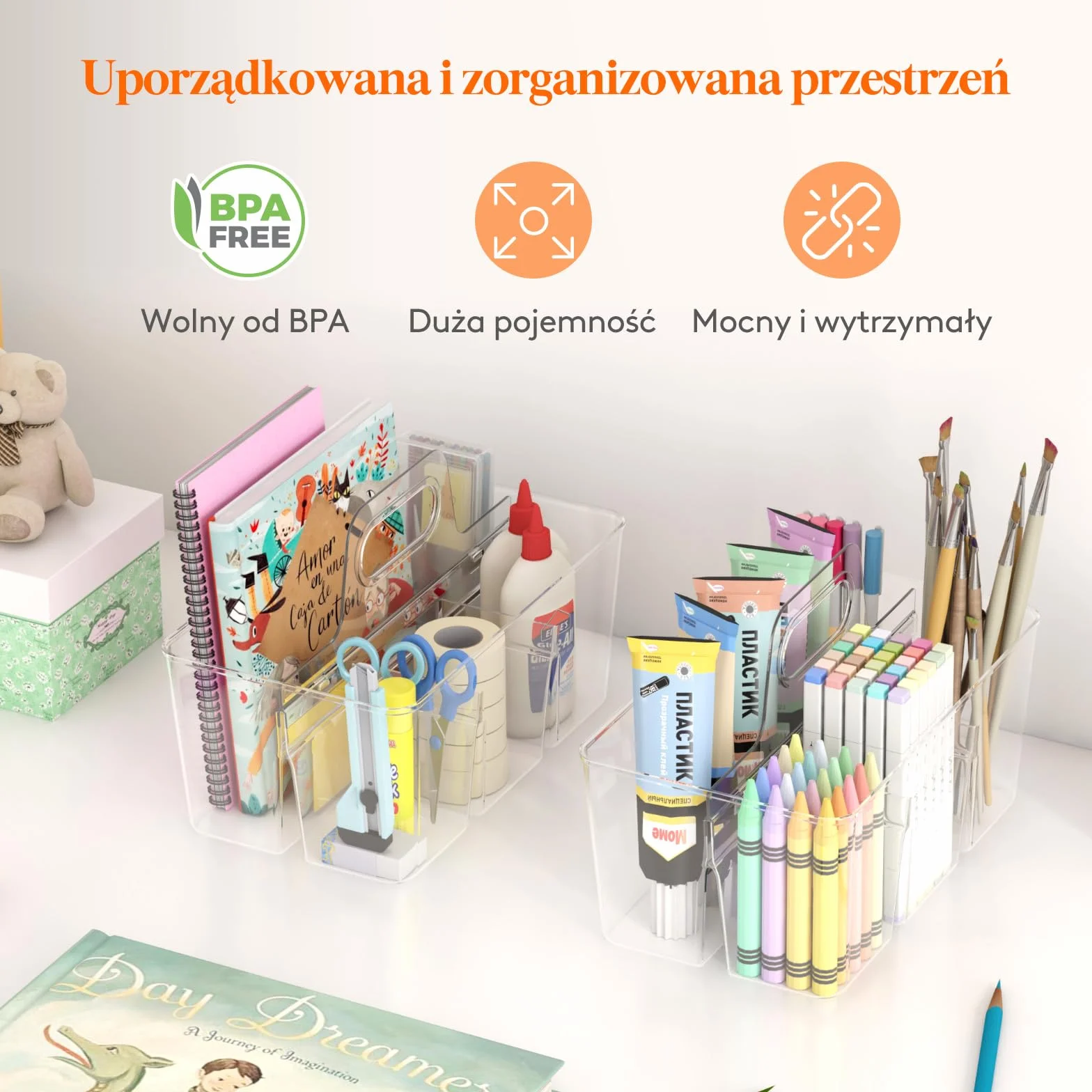 Lifewit Plastikowy organizer podzielony z uchwytem na artykuły rzemieślnicze, kosmetyki, Przezroczysty