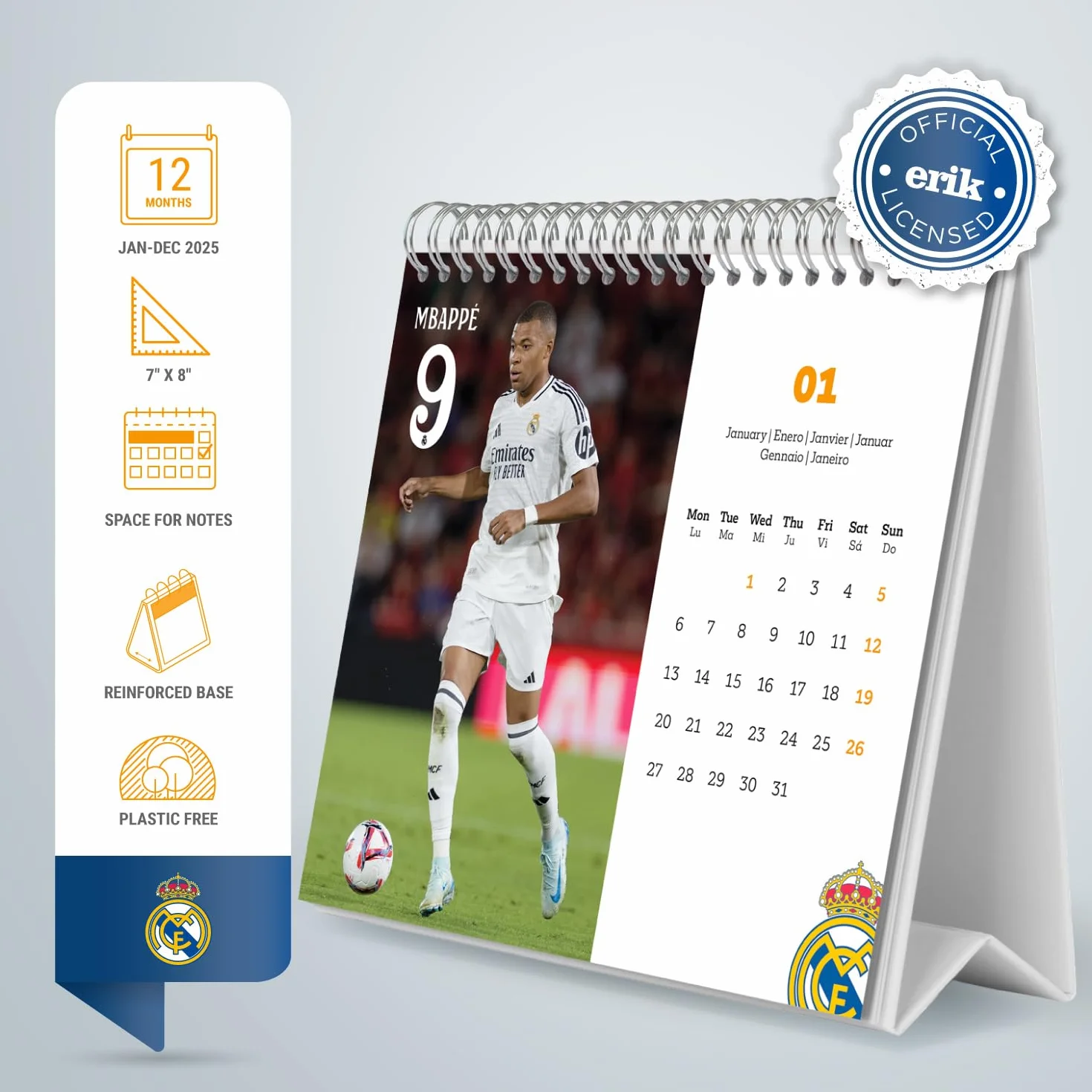 Grupo Erik Desk Calendar 2025 - Real Madrid | 8 x 7 inches - 20 x 17 cm | 12 Month Desk Planner, Desktop Calendar 2025 | Real Madrid Calendar 2025, Real Madrid 2024-2025