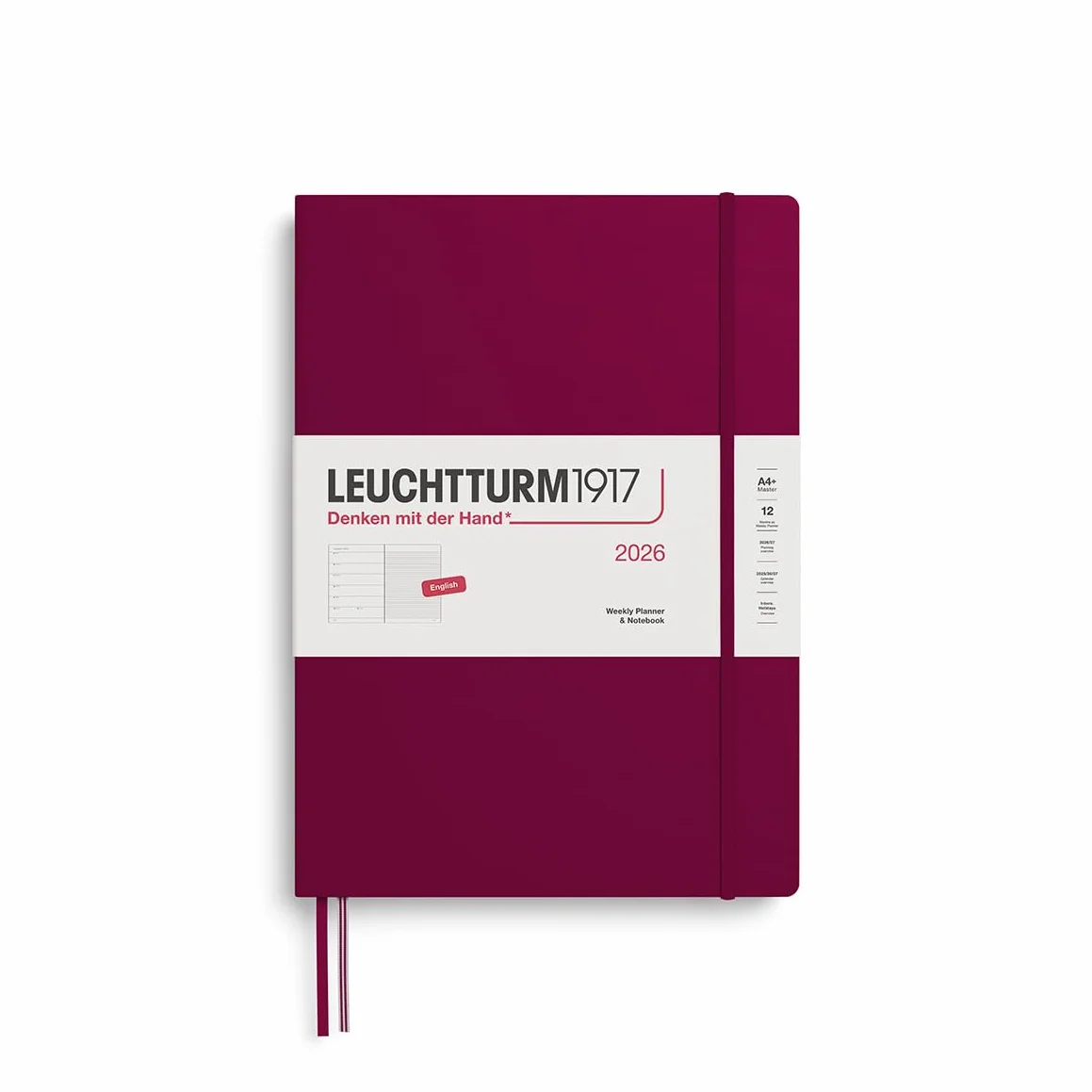 LEUCHTTURM1917 372641 kalendarz tygodniowy i notatnik Master (A4+) na rok 2026, czerwony Port Red, język angielski