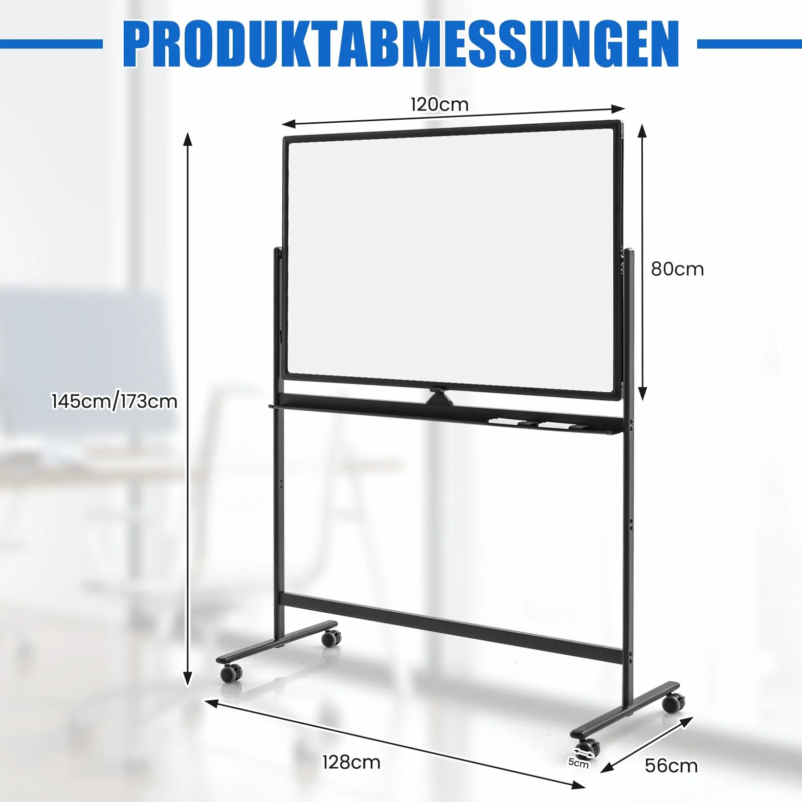 COSTWAY Dwustronna tablica suchościeralna magnetyczna 120 x 80 cm z kółkami i stojakiem