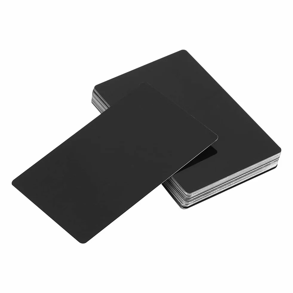 Wizytówki, 50 szt. wizytówek biznesowych, imponujące puste znaki laserowe, grawerowany metal, gładkie, do grawerowania laserowego, DIY, do samodzielnego wykonania, na prezent, 8,6 x 5,3 x 0 cm, czarne