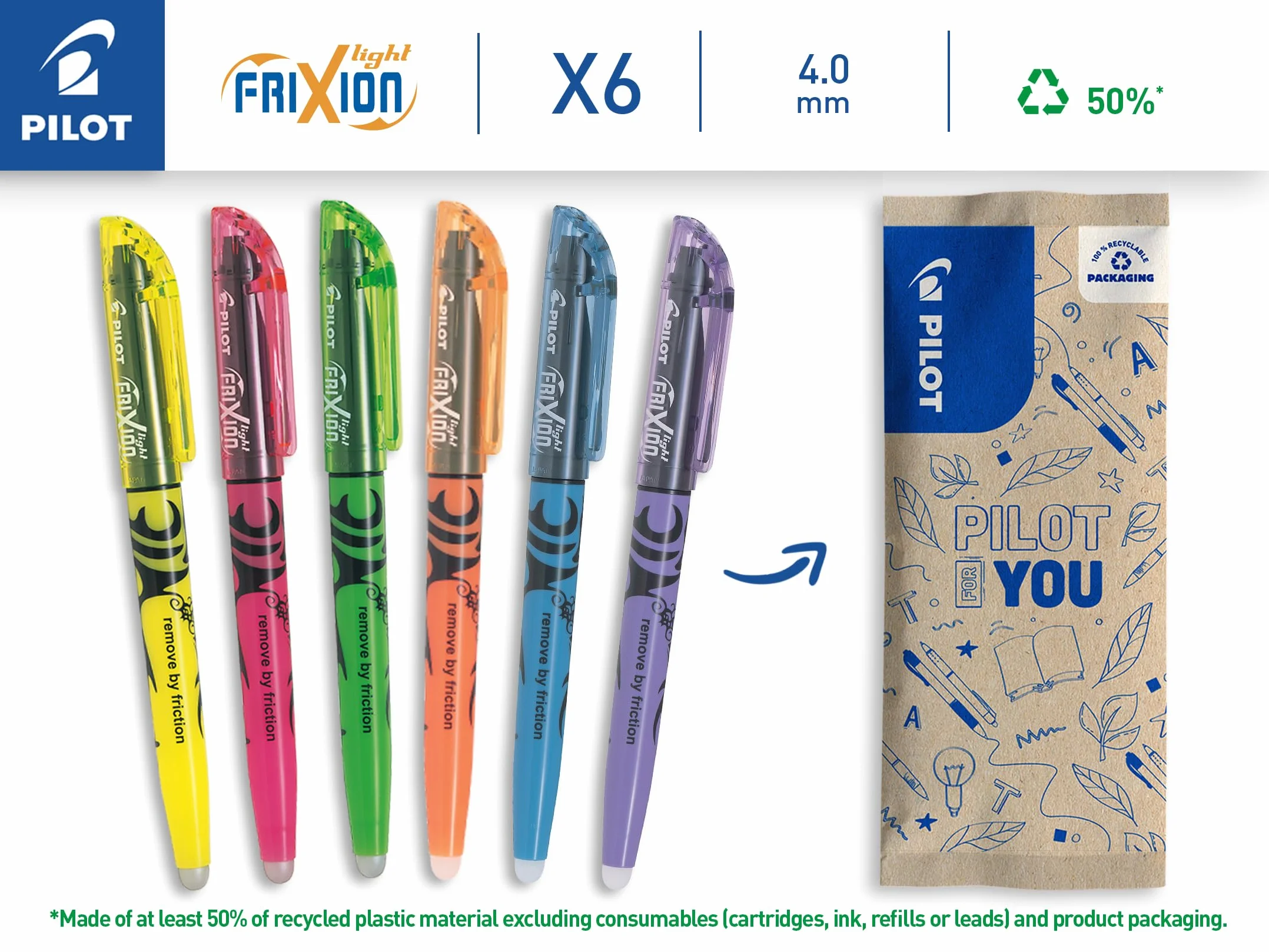 Pilot Pen Frixion Light Zestaw Markerów Wielokolorowy 6 Sztuk