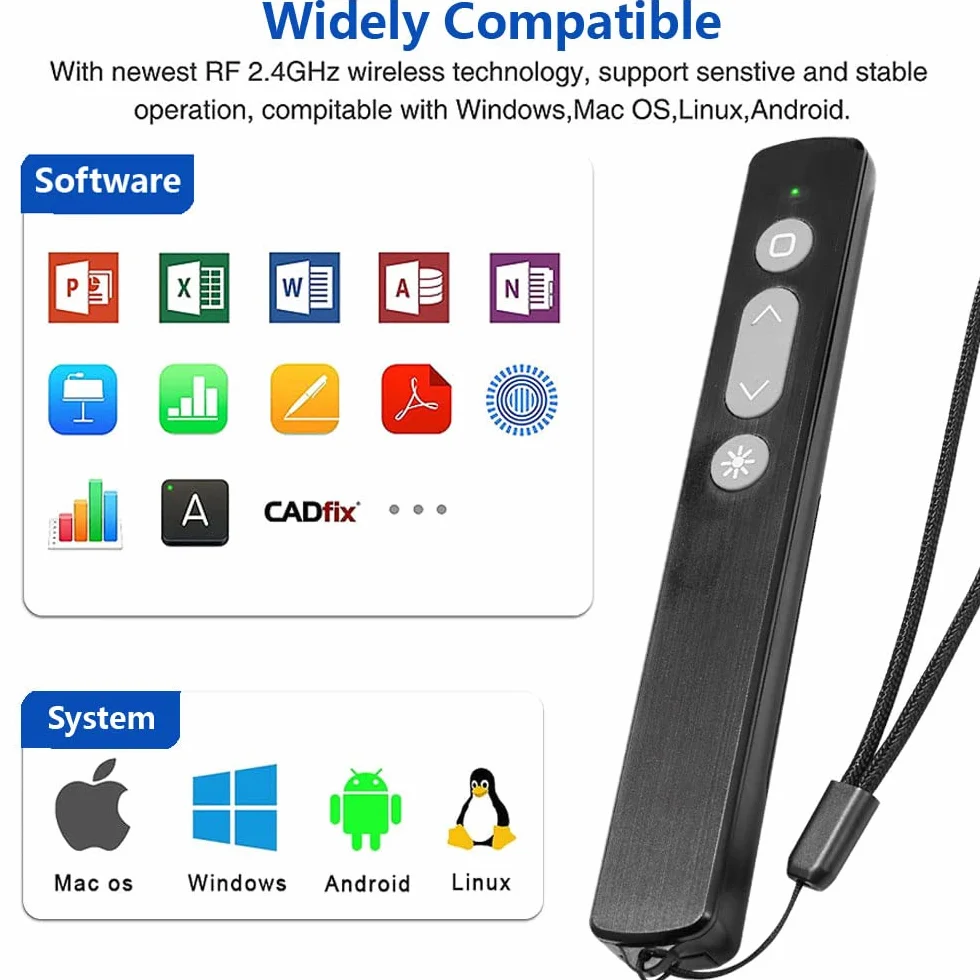Kinizuxi bezprzewodowy prezenter 2,4 GHz zdalny wskaźnik prezentacji PPT Clicker do komputera Mac laptopa