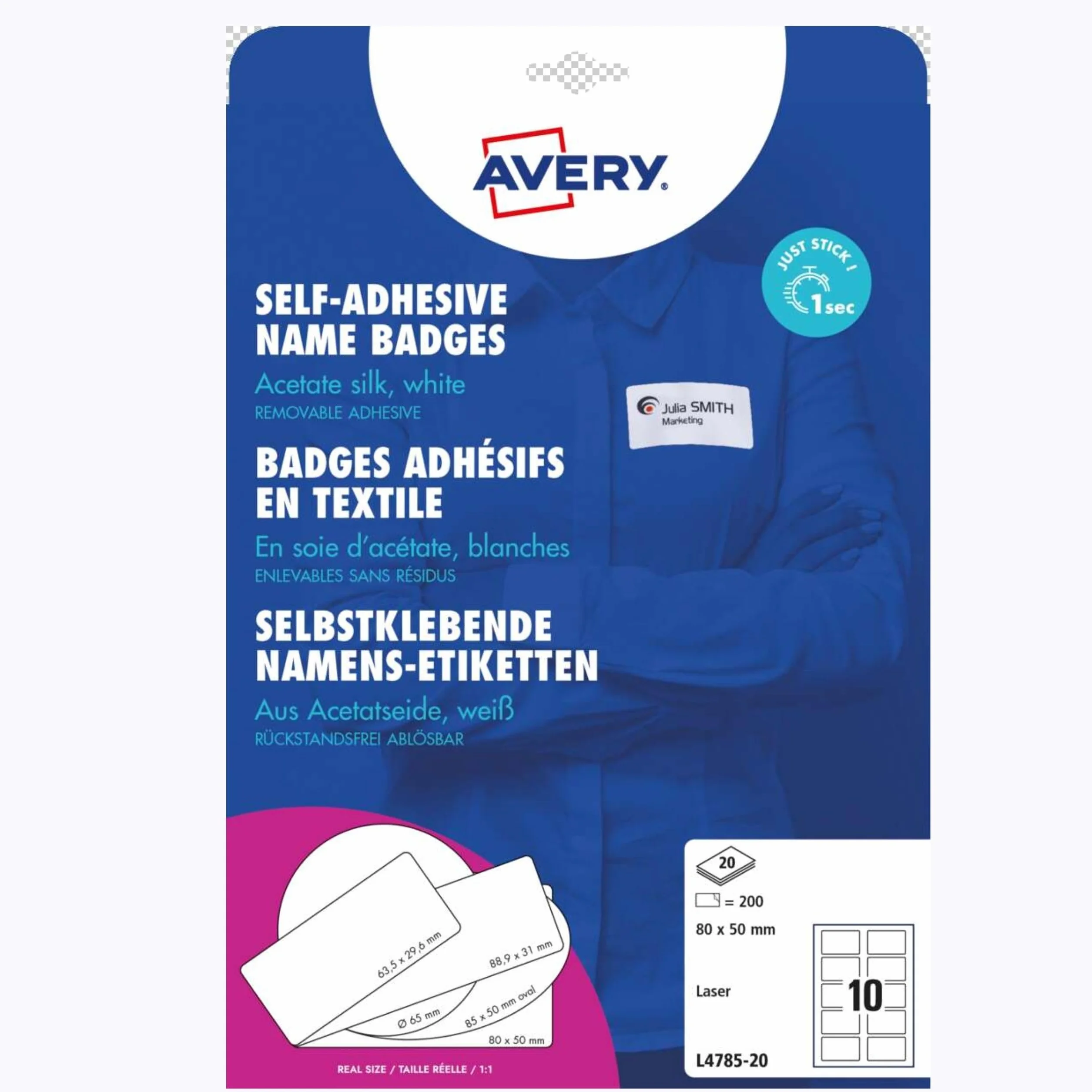 Avery Samoprzylepne etykiety zmiany położenia 80 x 50 mm niebieskie obramowanie L 4785 10 etykiet na arkusz A4
