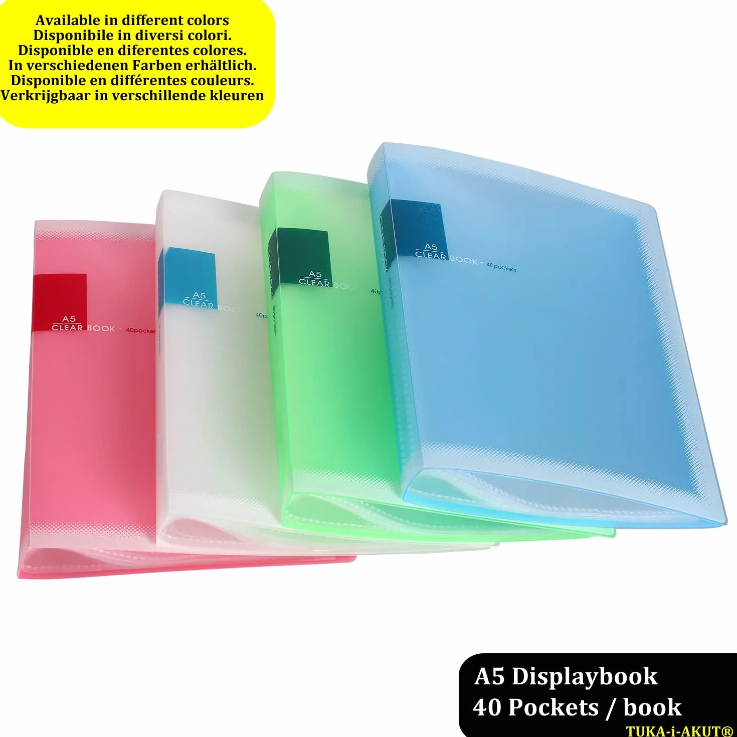 TUKA-i-AKUT TKD8032-green-4 x segregator z polipropylenu, format A5, łącznie 160 przezroczystych koszulek na 320 arkuszy (40 przezroczystych koszulek na książkę), przezroczysta okładka, solidny
