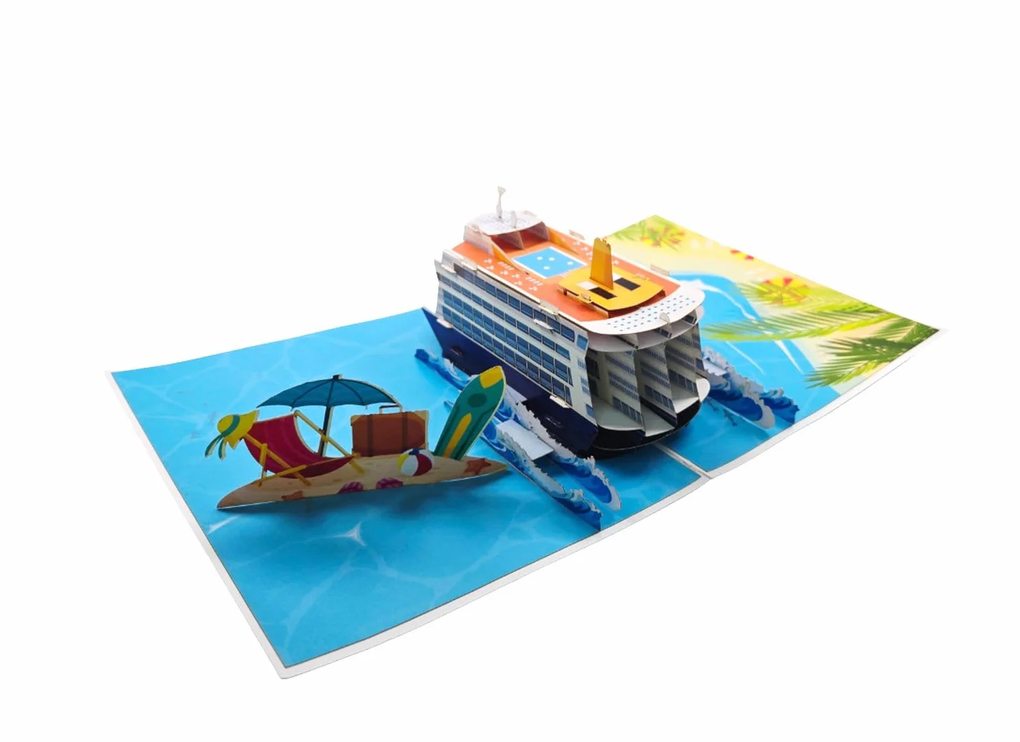Pop-Up Kartka z życzeniami statek wycieczkowy 3D – kartka wakacyjna z kopertą – ręcznie robiona kartka składana z motywem statku – 30 x 20 x 8 cm – morska karta podarunkowa na podróż, urodziny