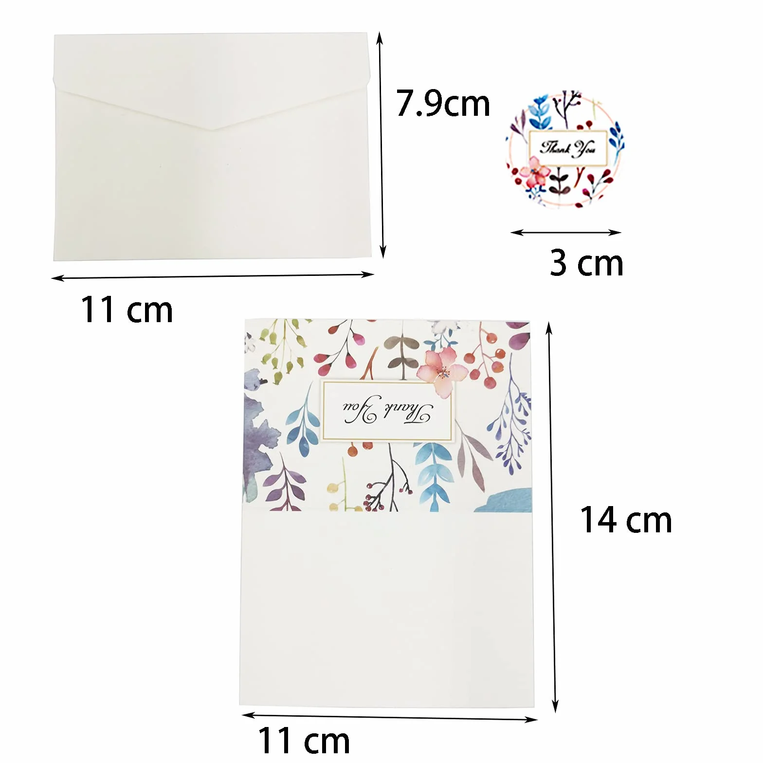 Karty z podziękowaniami 48 sztuk z naklejkami i kopertami 10.5x14cm na urodziny ślub