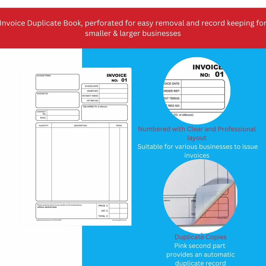 Cherry Carbonless NCR Invoice Book A4 50 zestawów ponumerowane