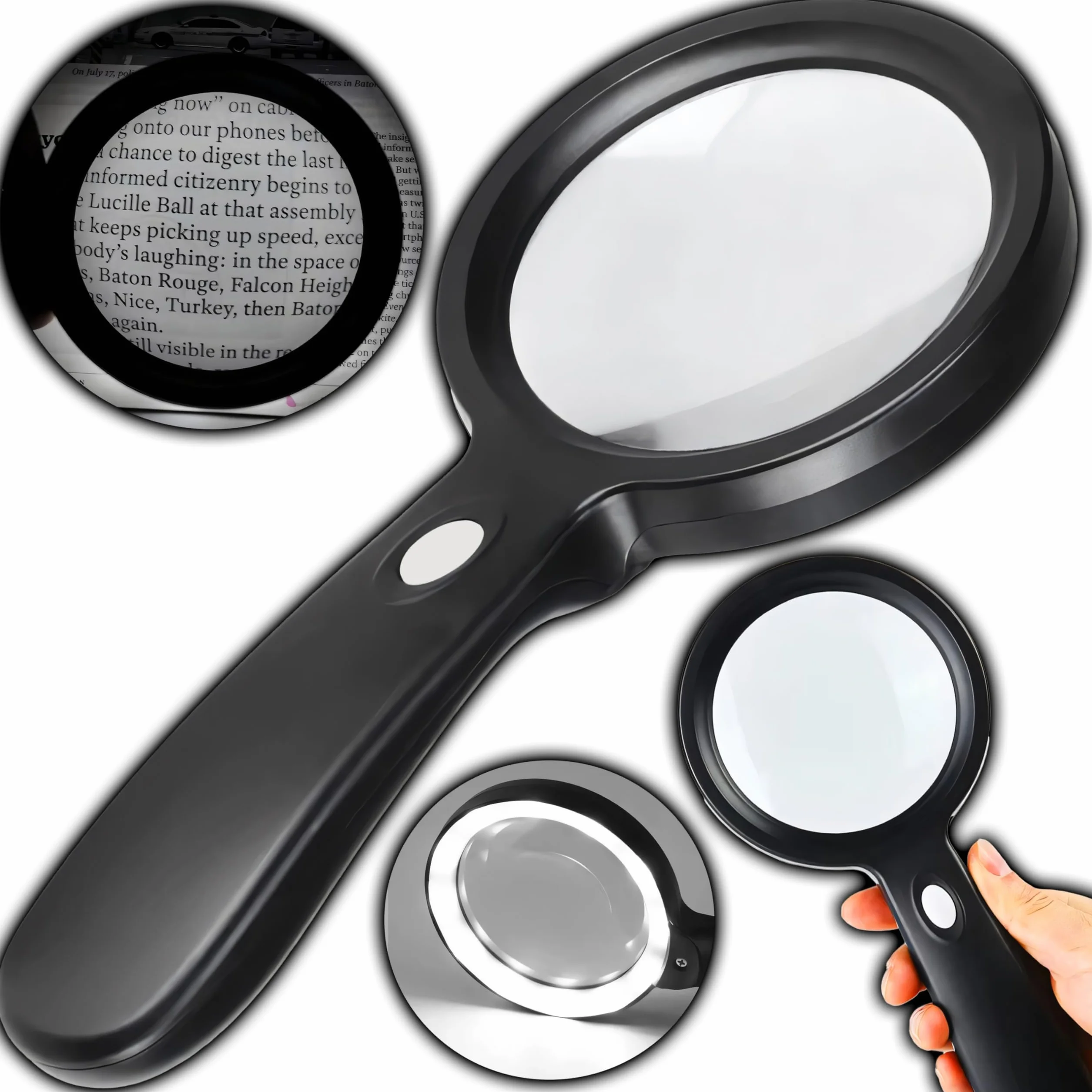 Retoo Lupa do czytania z 18 diodami LED, 10-krotne powiększenie, 3 tryby oświetlenia, ręczna lupa dla seniorów i dzieci, do gazet, jubilerów, monet, znaczków, kontroli kart, zasilanie bateryjne