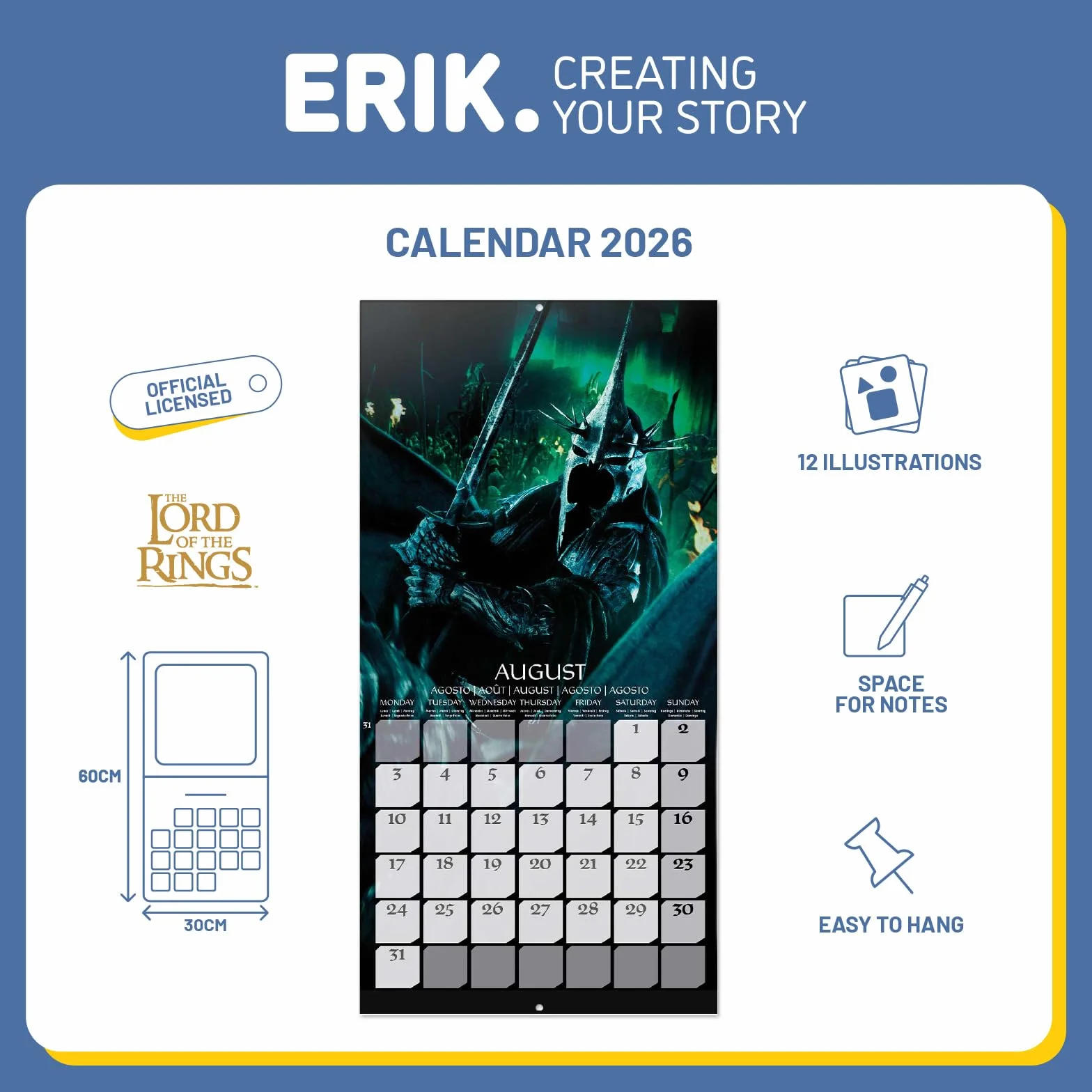 The Lord of the Rings Wall Calendar 2026 30x30 cm Square Family Planner