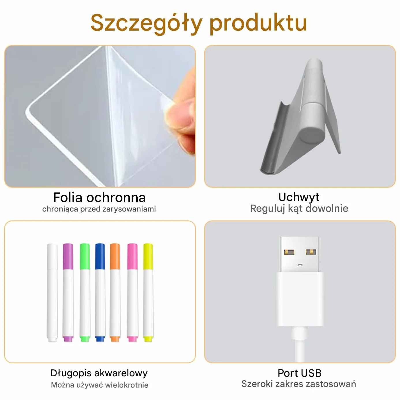 Przezroczysta Tablica Akrylowa LED Do Notatek z 12 Kolorowymi Pisakami i Składanym Stelażem