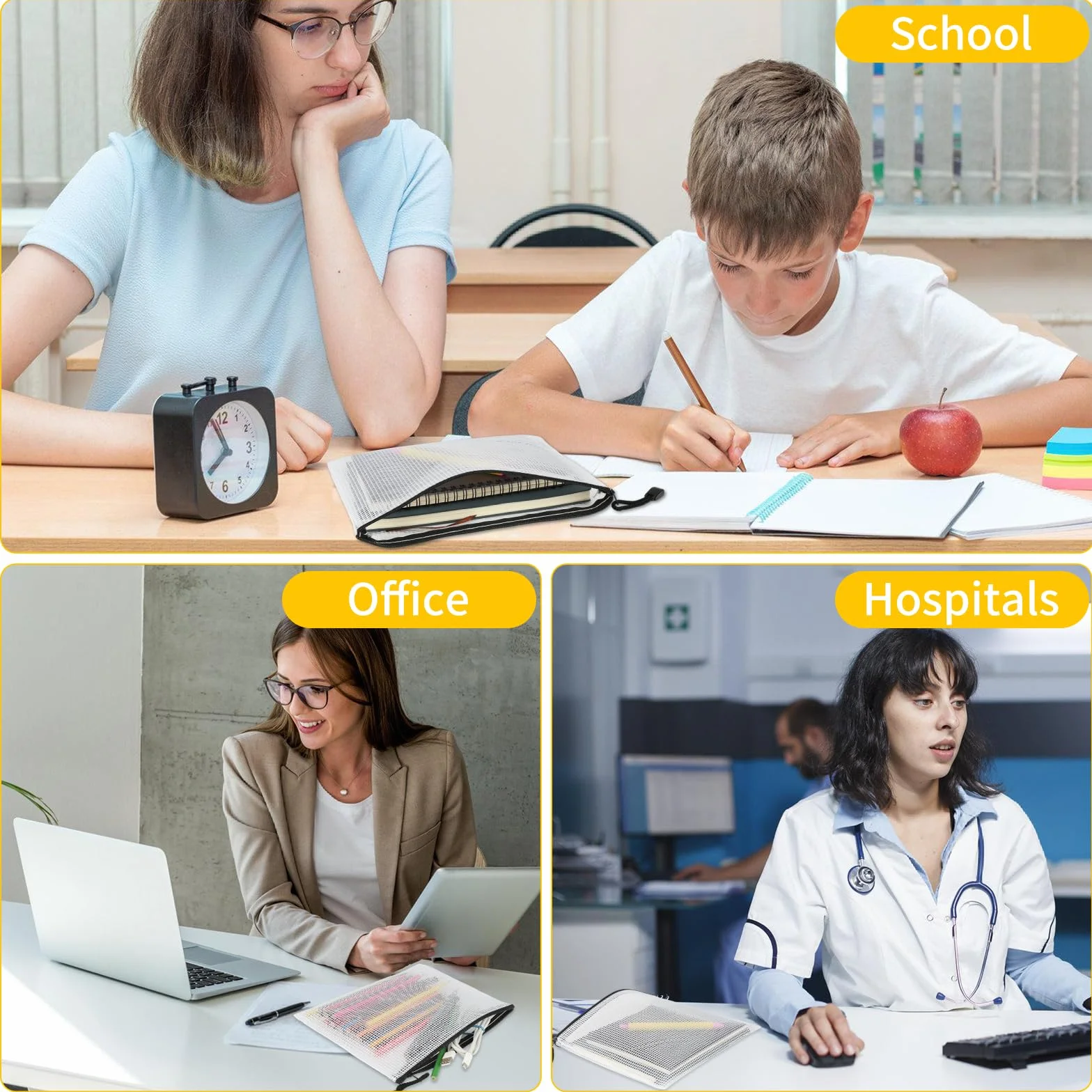16 sztuk toreb na dokumenty A6, kolorowe torebki na dokumenty, siatkowe torebki na dokumenty, akta, kosmetyki (jednokolorowe)