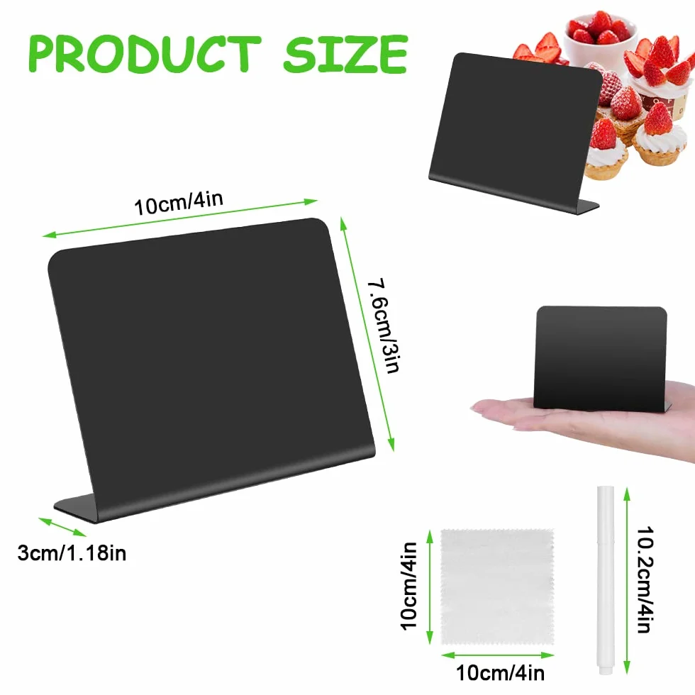 Vicloon Zestaw małych tablic, 12 szt. małej tablicy kredowej z 4 pisakami ścieralnymi, tablica ze stojakiem 7,5 * 10 cm, bufet wizytówki zarezerwowane tabliczki gastronomia wizytówka tablica (L)