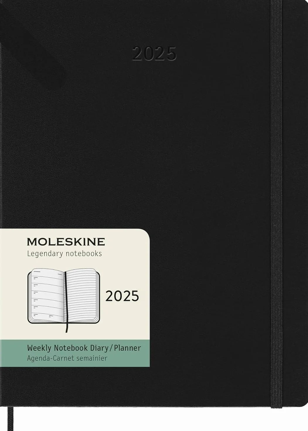 Moleskine Planer tygodniowy 12 miesięcy 2025 twarda okładka czarny 19 x 25 cm
