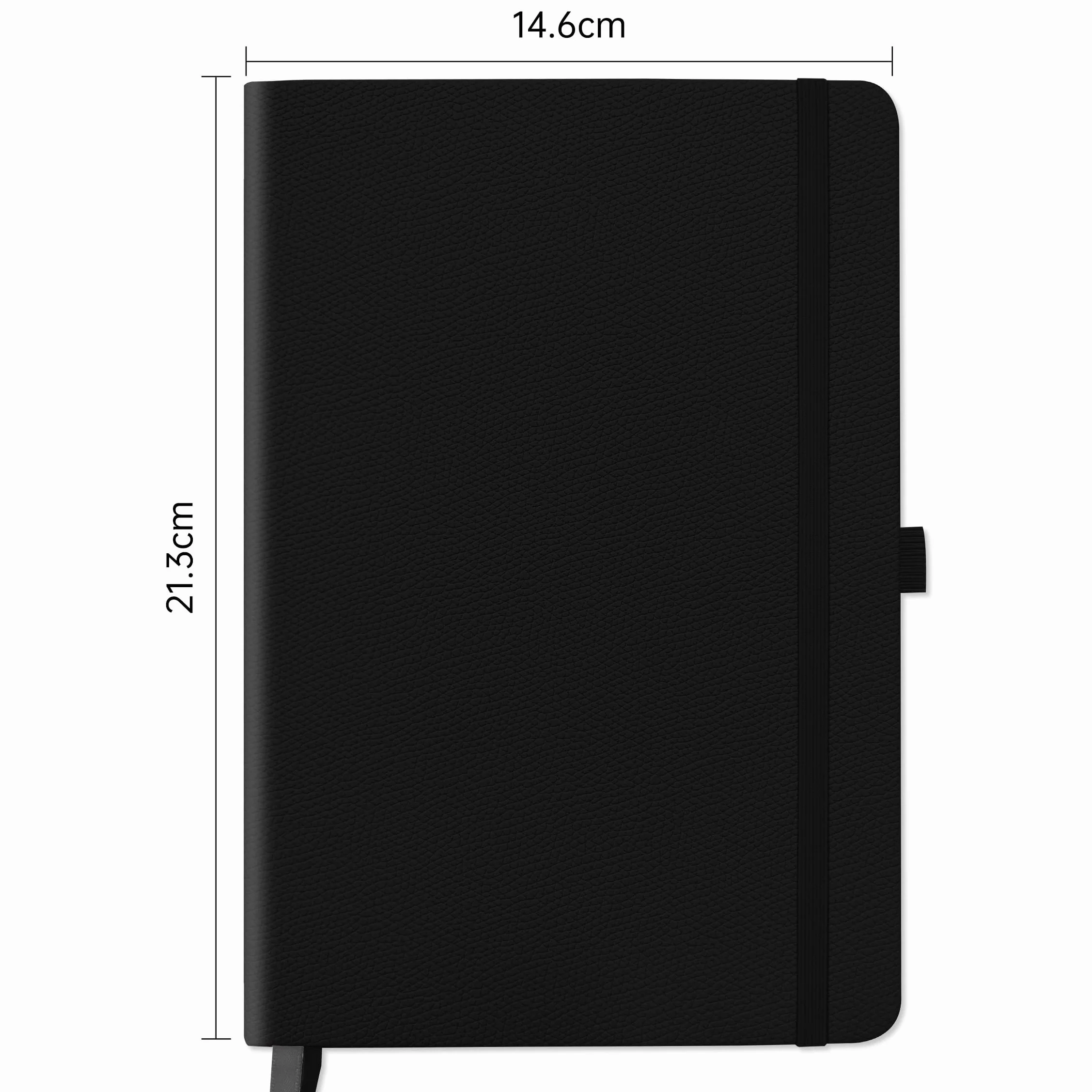 Mlife A5 Notatnik w linie, 100 GSM Gruby papier z 200 stronami, Notatnik z twardą okładką PU z wewnętrzną kieszenią, Elastyczna opaska, Notatniki do pisania w biurze, szkole, domu i firmie(Czarny)