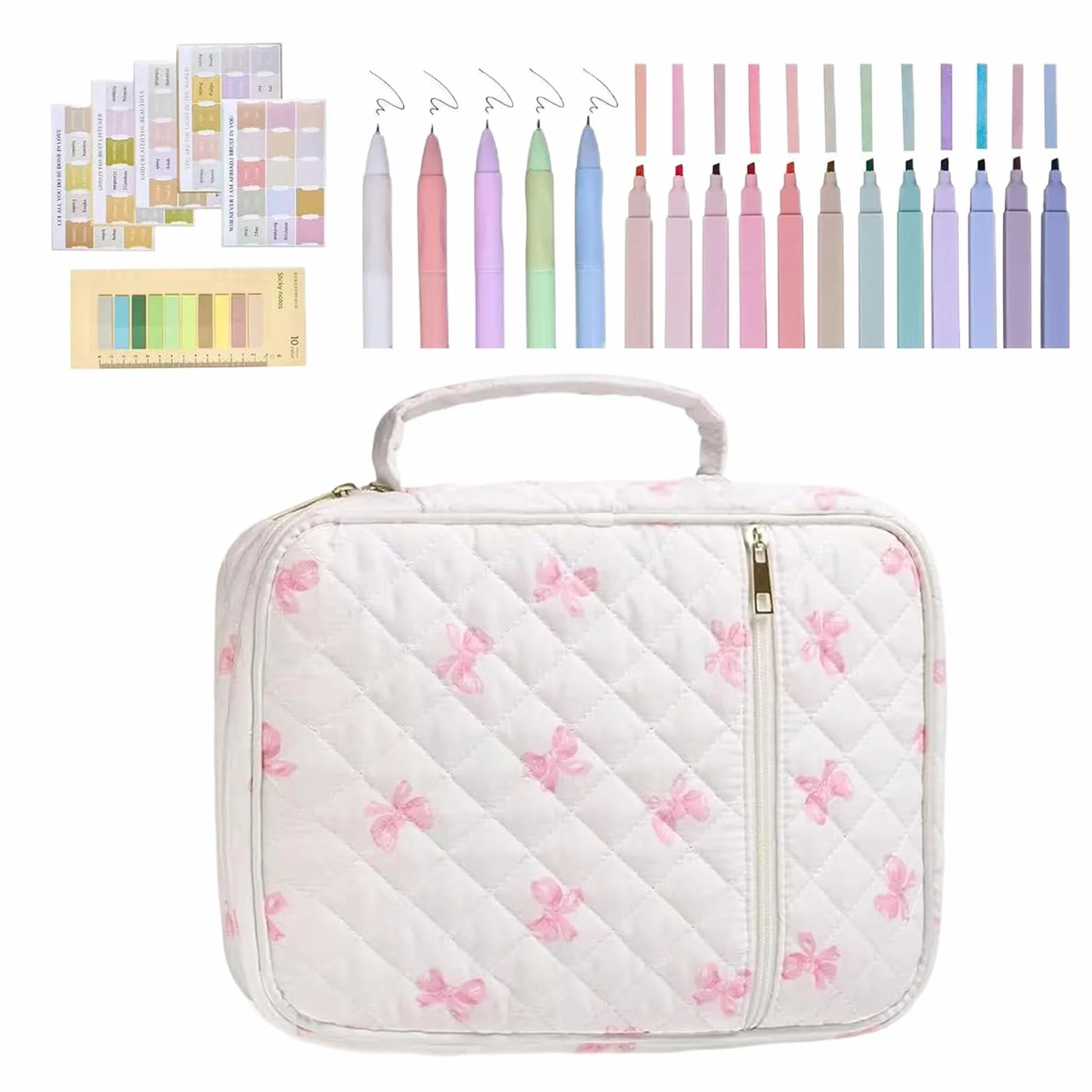 Bible Journaling Kit - Scripture Study Supplies with Cotton Storage Case, Highlighters, Pen, Bookmarks, Labels for Faith Annotation
