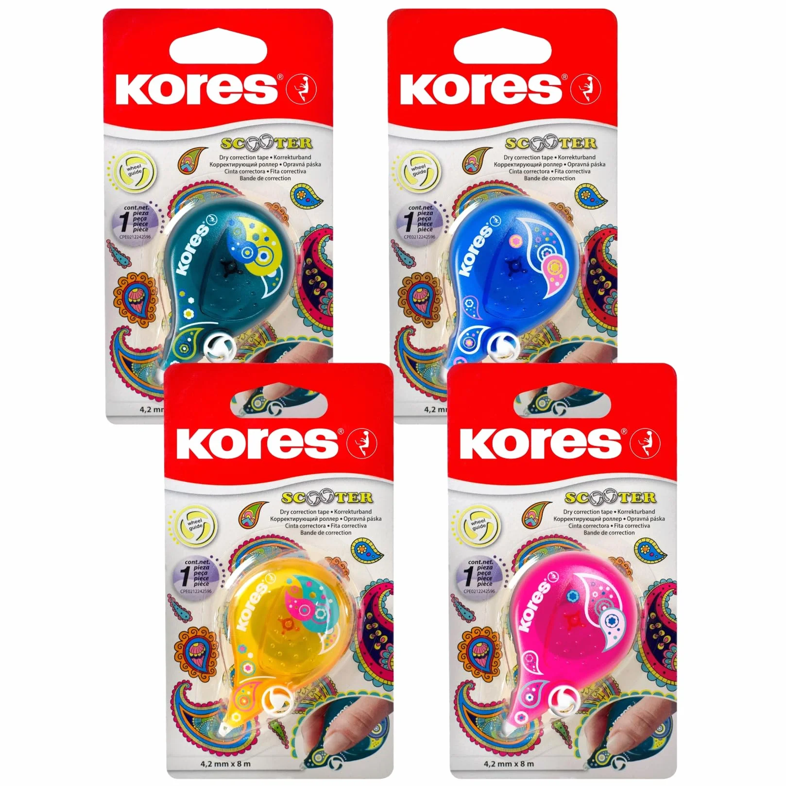 Kores Skuter Korektor z Myszką 8m x 4,2mm Nieodklejający Się Suchy Wałek Korekcyjny
