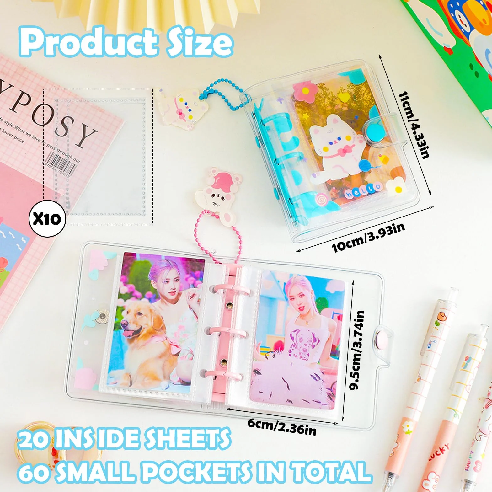 Kpop Photocard Binder album fotograficzny 10 rękawami 3 cale mini z brelokiem do kluczy