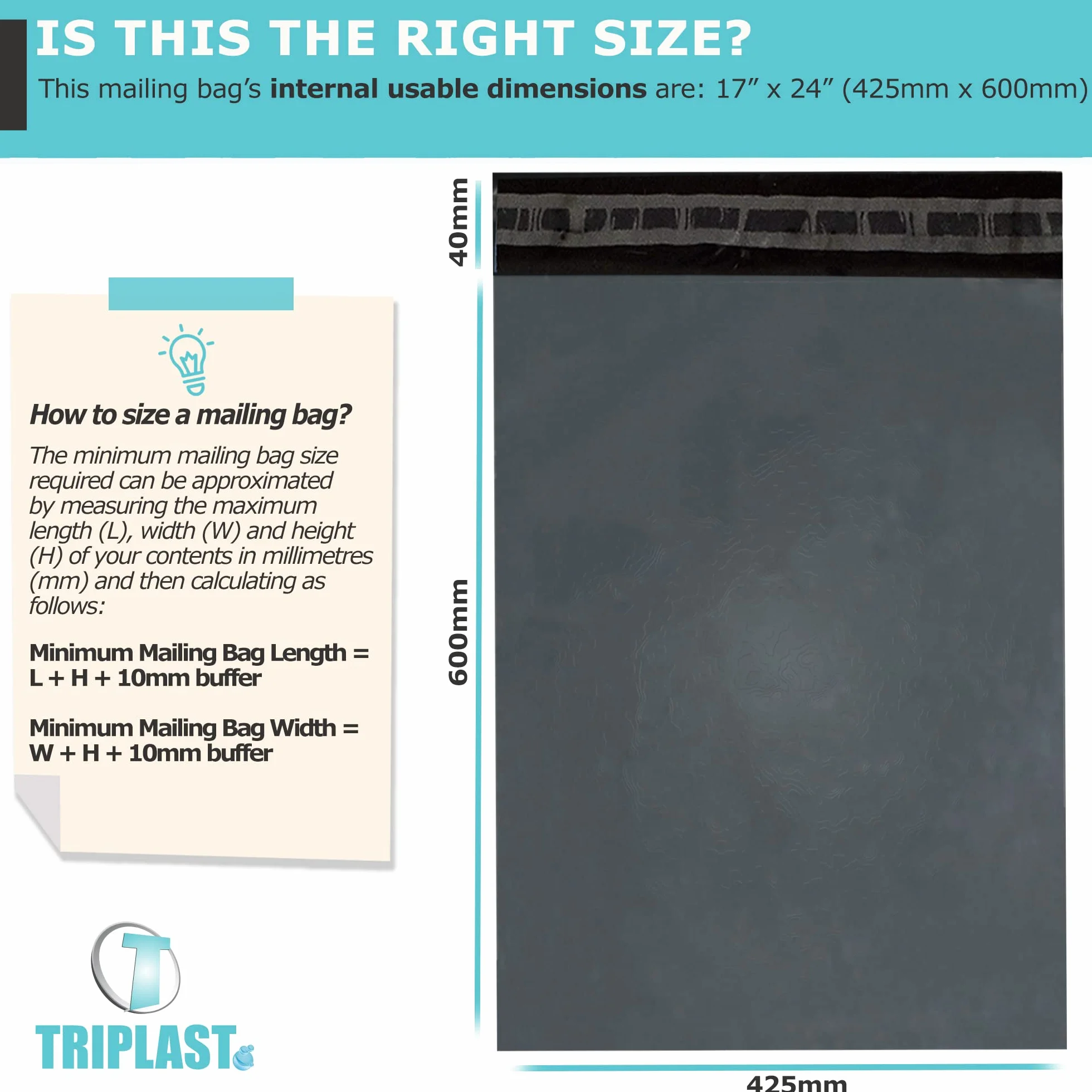 Triplast MBGRY17X24050 Torby, Szary, 17" x 24" / 50 szt.