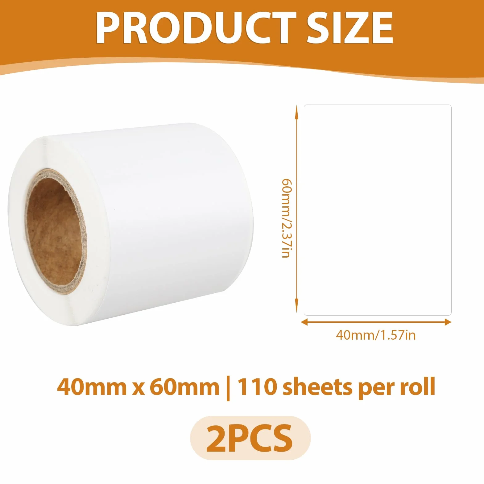 Etykiety samoprzylepne, wodoodporne, do drukarek etykiet T50M (40 mm x 60 mm), 2 rolki po 100 etykiet, nie zawierają BPA, wysoka siła klejenia, technologia druku termicznego, czujnik samochodowy RFID
