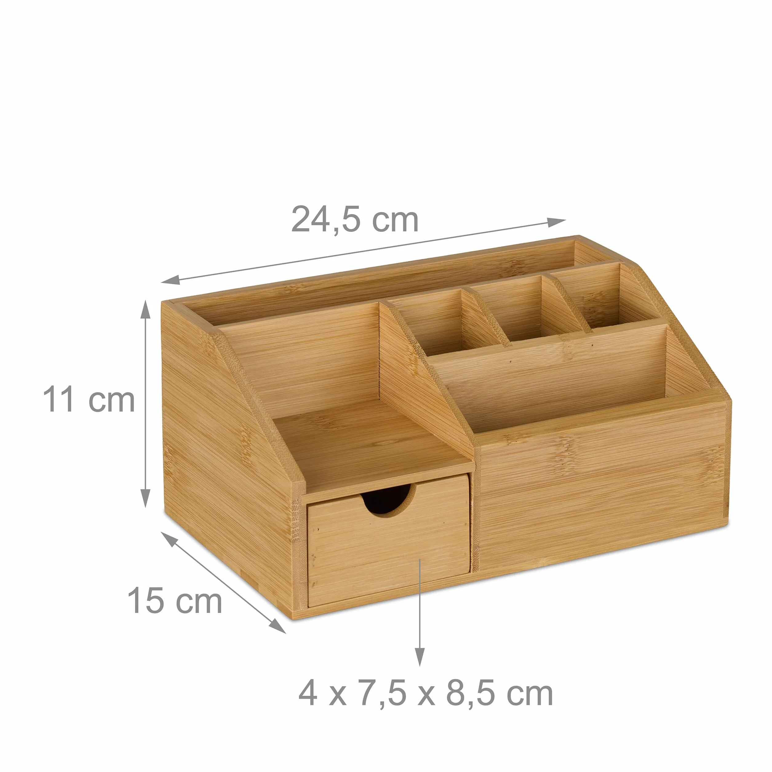 Relaxdays Organizer na biurko z szufladą 6 przegródek bambusowy 11x24,5x15 cm naturalny