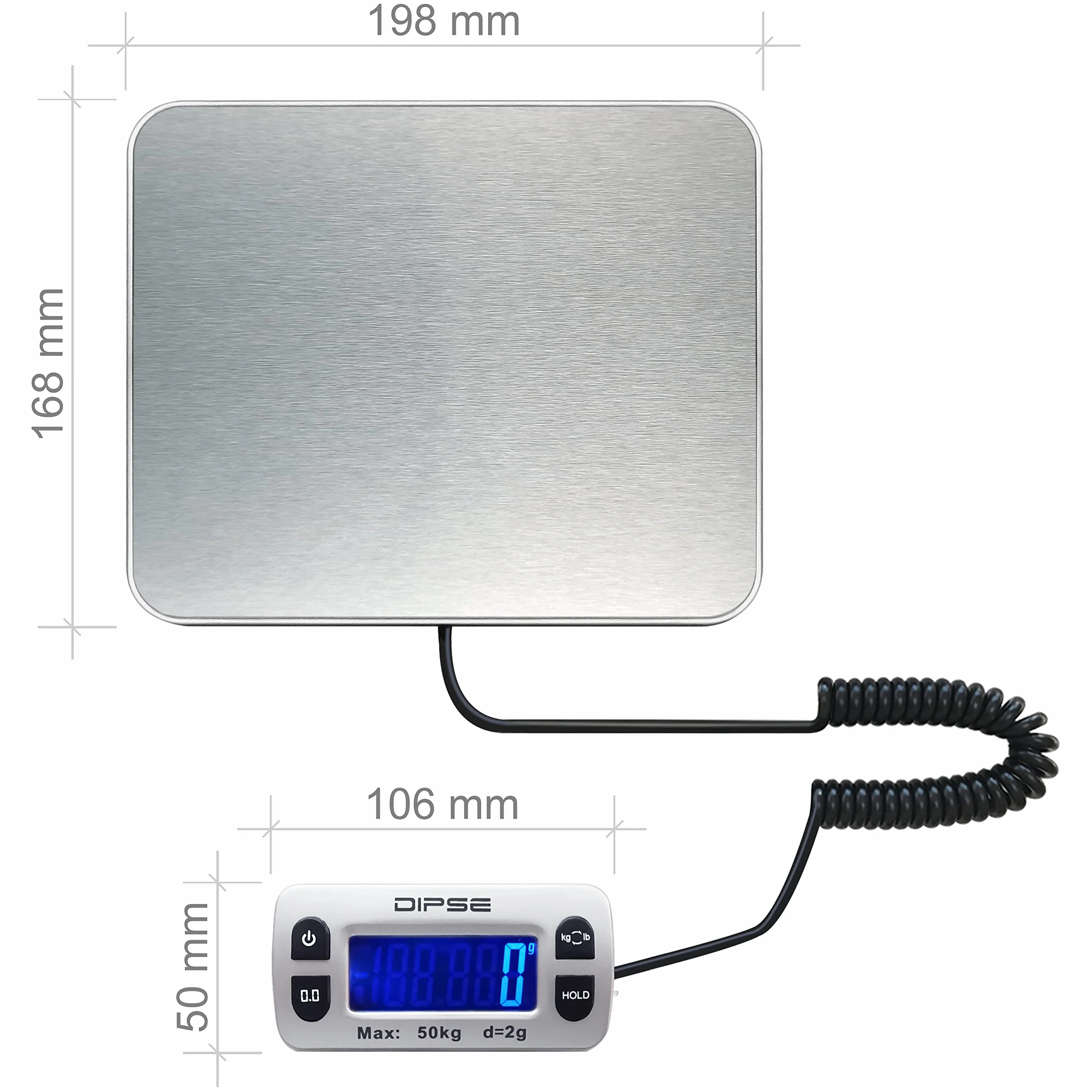 DIPSE Parcel Mini waga do pakowania 50 kg x 0,002 kg z wyświetlaczem zewnętrznym