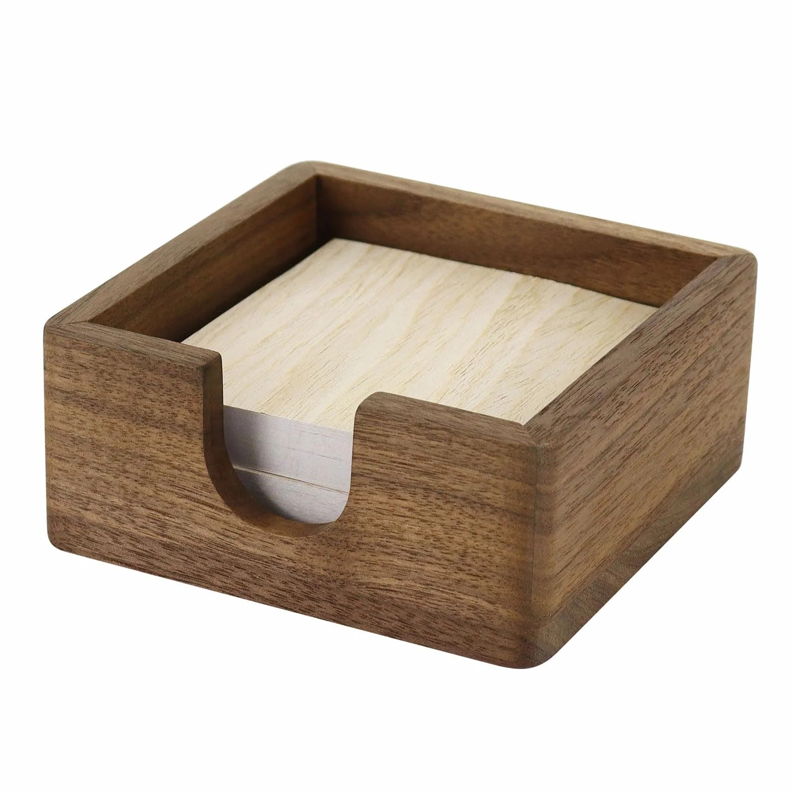 Uchwyt na karteczki z drewna orzechowego 10,5 x 10,5 cm organizer notatnik antypoślizgowa podstawa