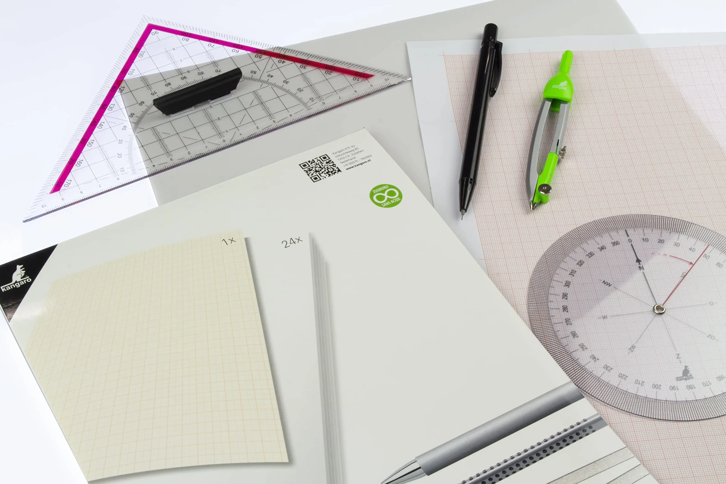 Kangaro Przezroczysty papier rysunkowy/milimetrowy DIN A4 24 strony papieru 80 g/m² z 1 arkuszem 1/5/10 mm pomarańczowy raster, K-770300