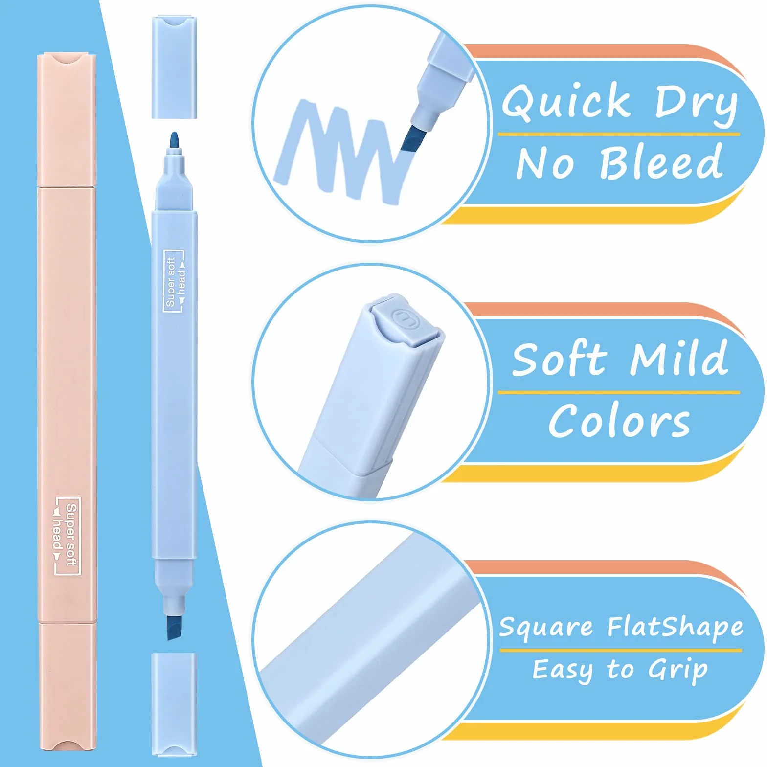 Mkitnvy Dual Tips zakreślacze tekstowe, 12 szt., estetyczne zakreślacze, różne kolory, zestaw pastelowych kolorów, nie wybielać, szybkoschnący, szybki do trzymania, do dziennika, planera biblijnego