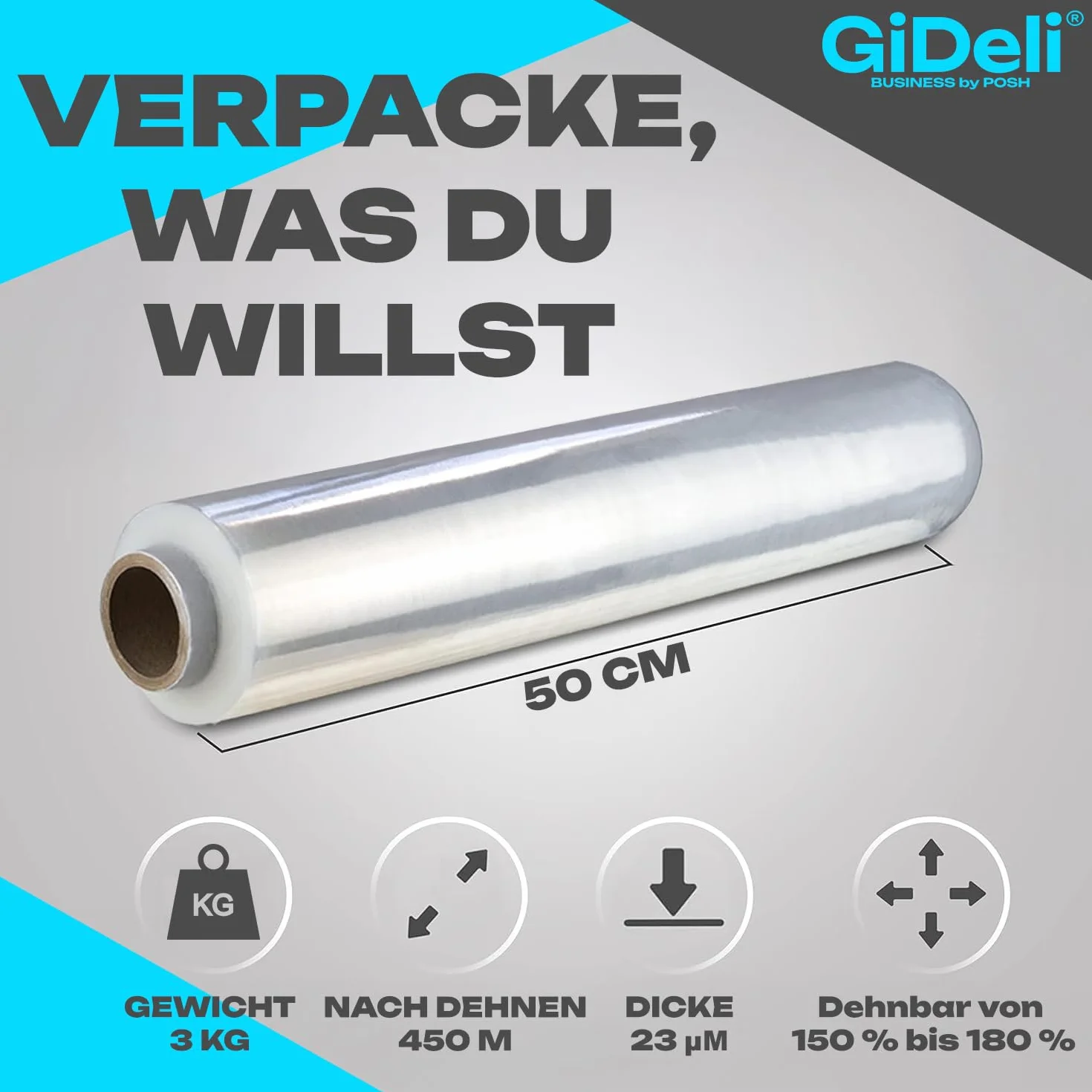 Folia stretch przezroczysta 50 cm x 450 m rolka do pakowania