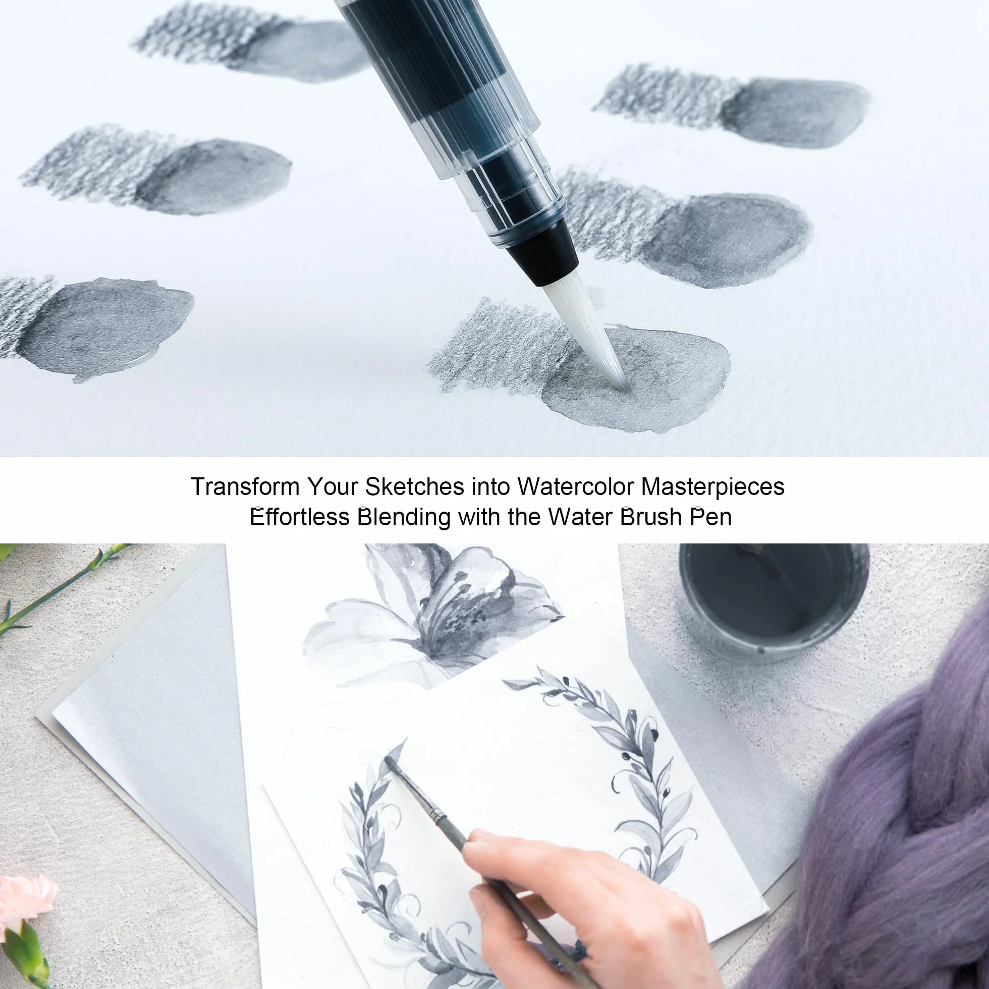 KALOUR PDAS Rozpuszczalne w wodzie grafitowe ołówki do rysowania Aquarelle, 2H HB 2B 4B 6B 8B szary, profesjonalny zestaw do szkicowania ze szczotką wodną i temperówką