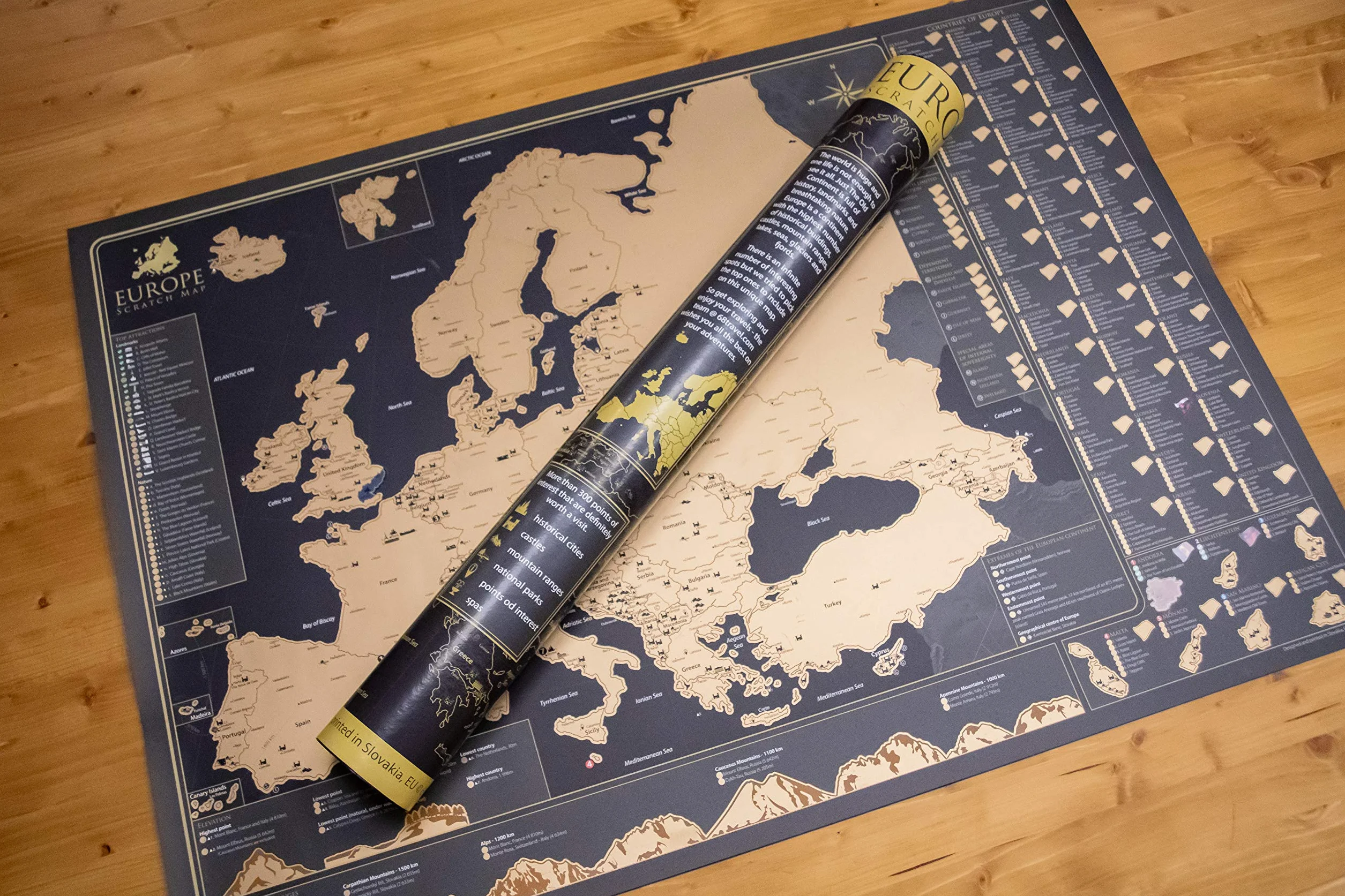 Plakat ścienny z mapą zdrapywania Europy – duży rozmiar (A1 84,1 x 59,4 cm) luksusowy wygląd mapa zdrapywania – idealny prezent podróżny