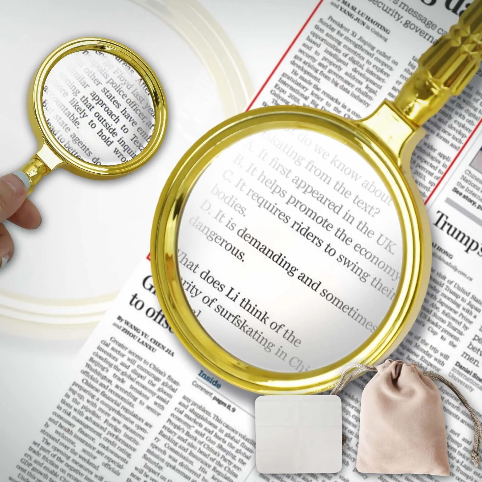 Zoyiancy szkło powiększające, 10-krotna lupa ręczna z torebką dla seniorów, 60 mm złota lupa do czytania książek naukowych, gazet, biżuterii, owadów, klejnotów