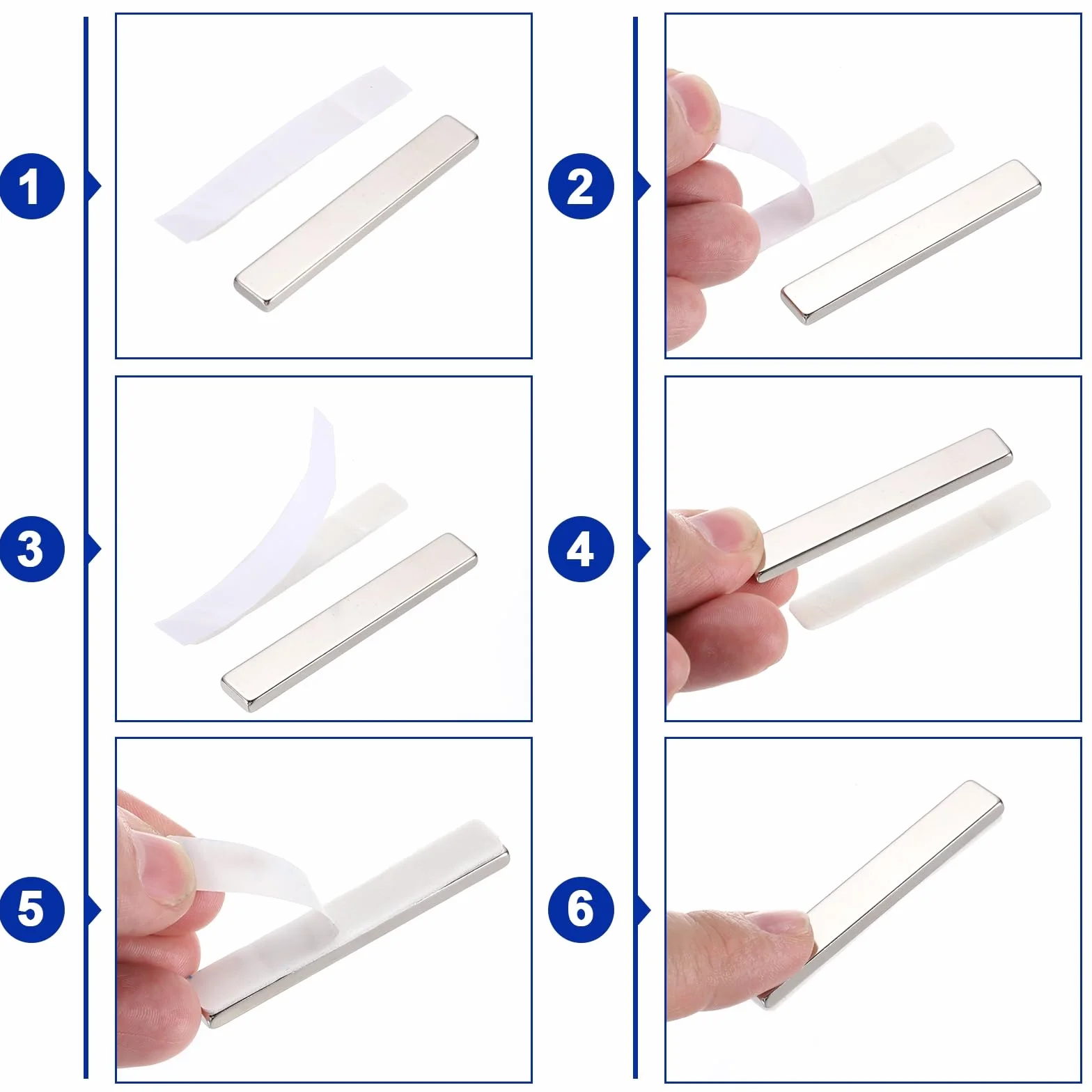 QUARKZMAN 6 sztuk magnesów mocnych, magnesy bardzo mocne, magnesy prostokątne do tablicy magnetycznej, do biur, do kuchni, do szafy kuchennej, do warsztatu (60x10x3mm)