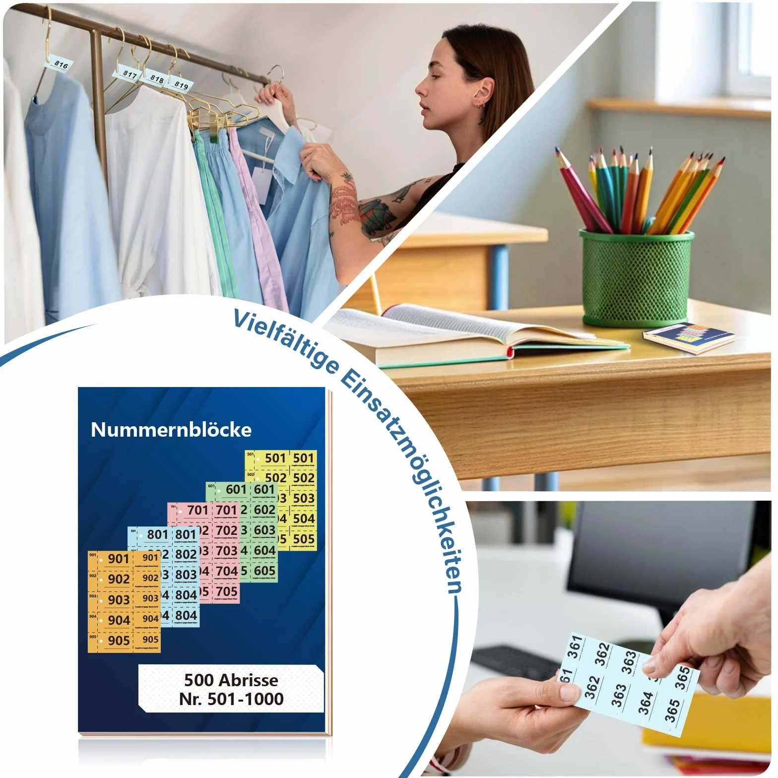 Blok z podwójnymi numerami 501-1000 cyfr 14,8 x 10,5 cm blok numeryczny A6 znaczki garderoby podwójne numery z otworami bloki numeryczne Tombola Loteria numerowane podwójne numery czerwony