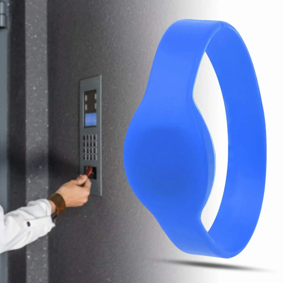Opaska RFID, Bransoletka RFID Karta Kontroli Dostępu 13.56Mhz Opaska RFID Silikonowa Bransoletka Wodoodporna Karta IC Silikonowa Opaska na Rękę do Basenu Sauna Hotel(Niebieski)