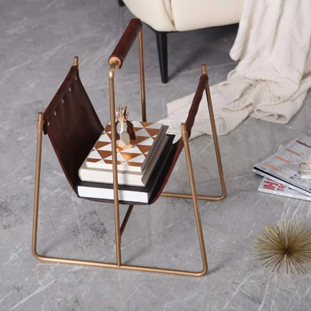 JFDBGU Metal Creative Design Leather Magazine Rack Desktop Folder Book File Holder for Office Home