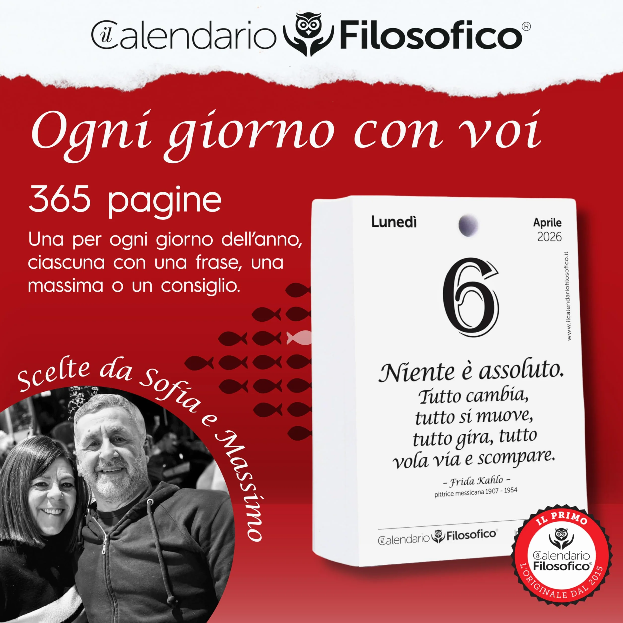 Il Calendario Filosofico 2026, zamiennik A6, 10 x 14 cm, kalendarz biurkowy z 365 dniami fraz filozoficznych