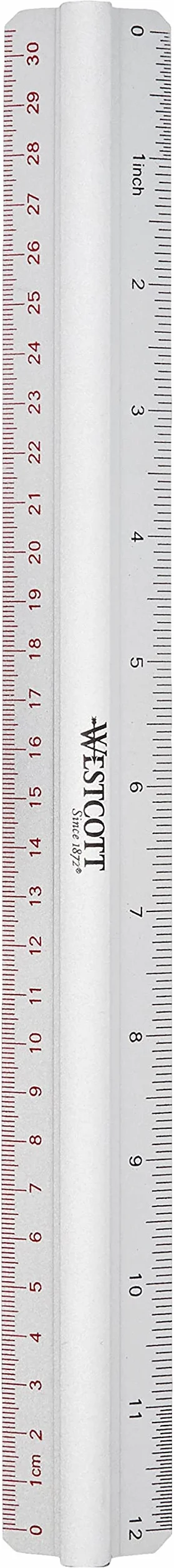 Westcott aluminiowa linijka 12" 300 mm podniesiony uchwyt skala metryczna imperialna srebrna